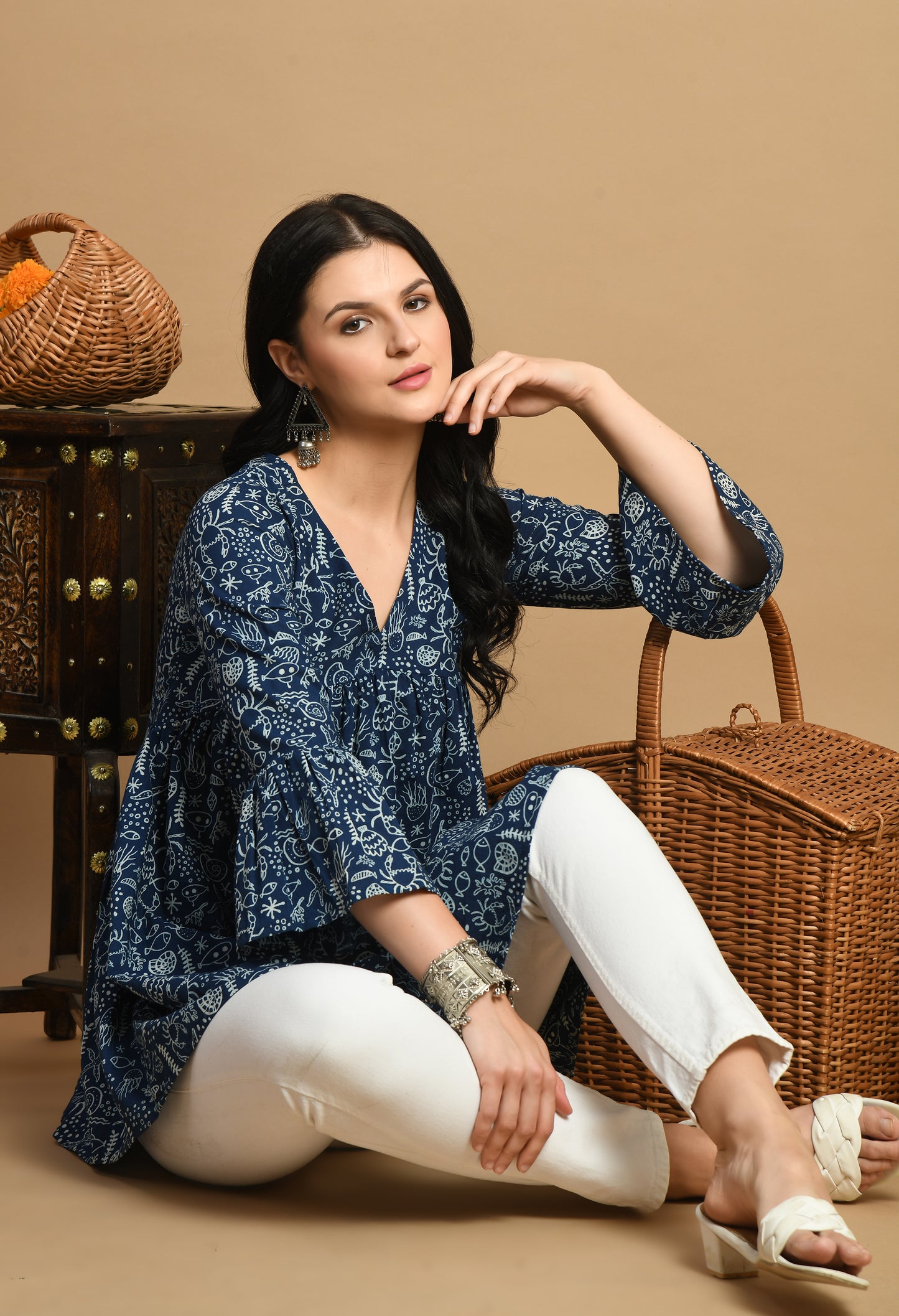 Indigo Grace Peplum Top (Navy Blue)