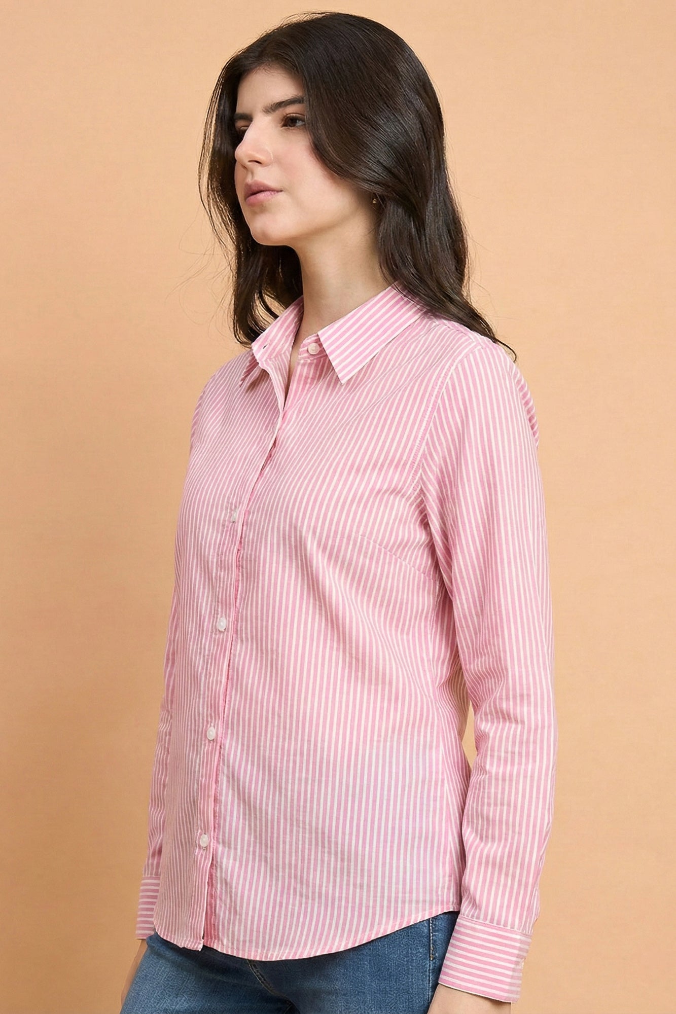Blushline - Striped Fitted Shirt (Baby Pink)