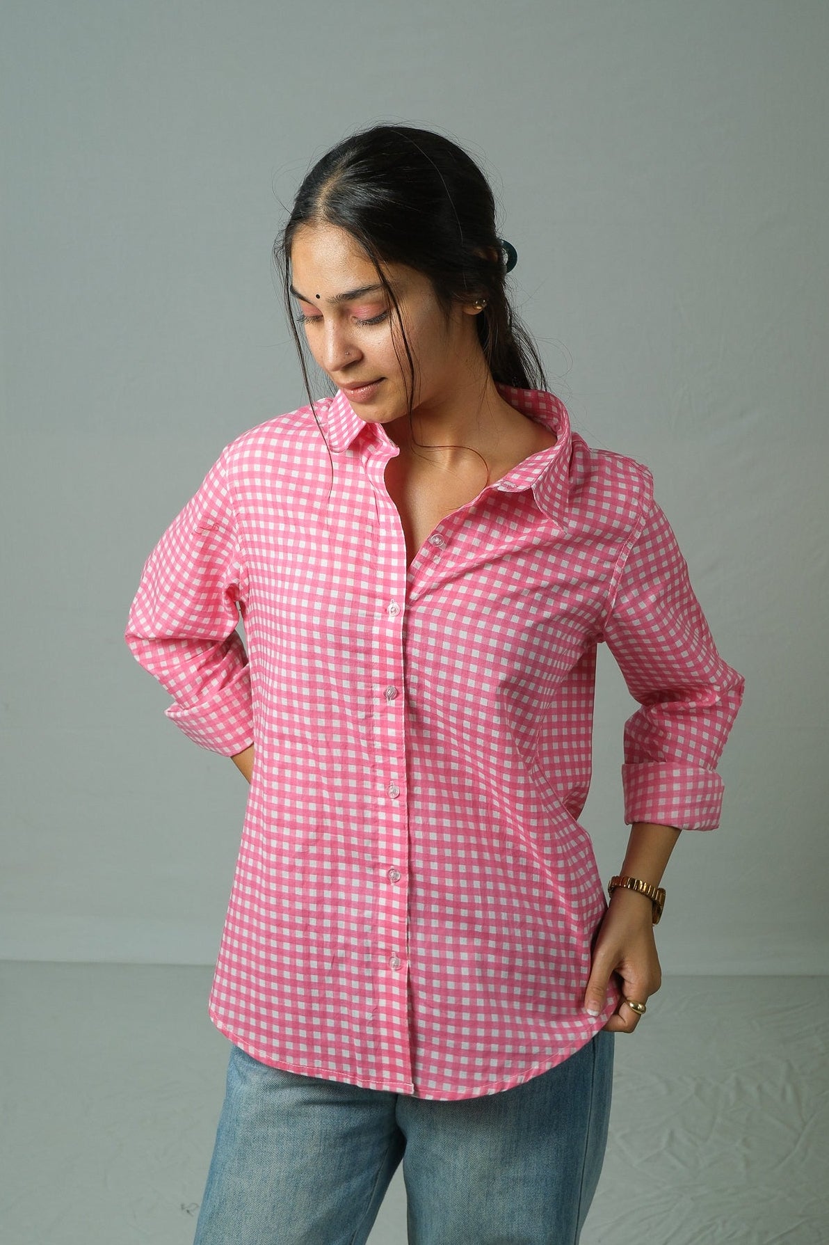 Lyla – Gingham Cotton Shirt (Pink)