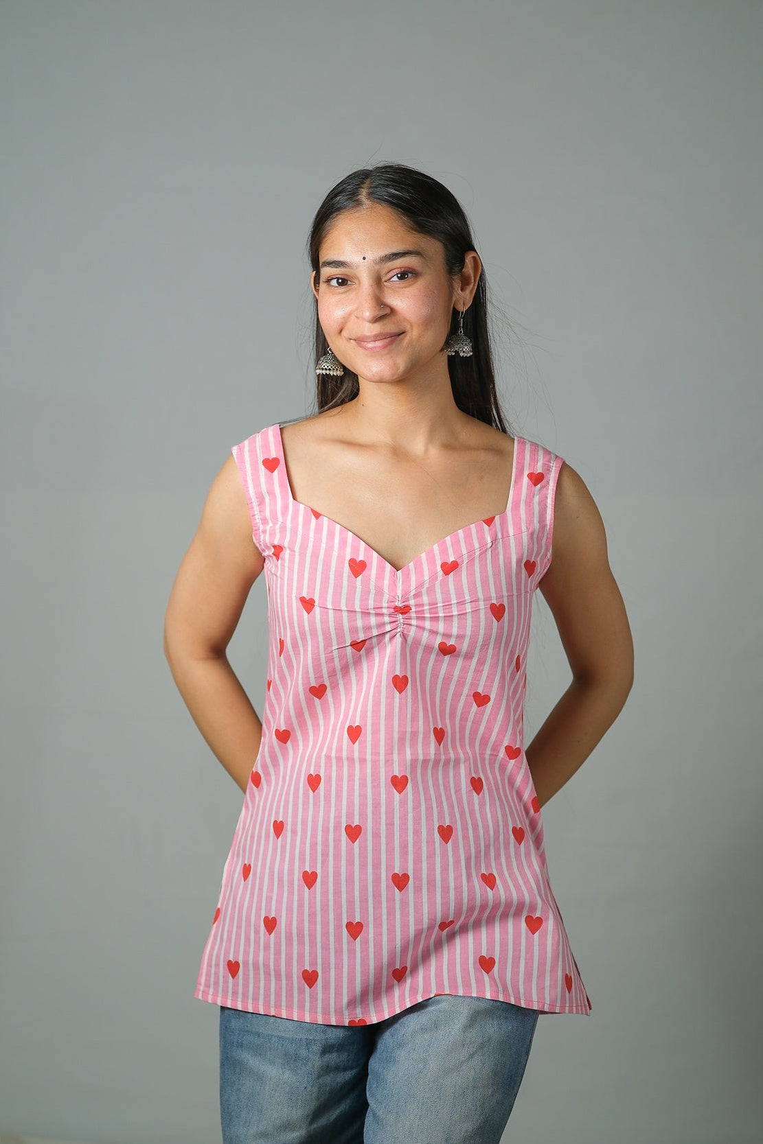 Skye – Heart Print Cotton Top (Pink)