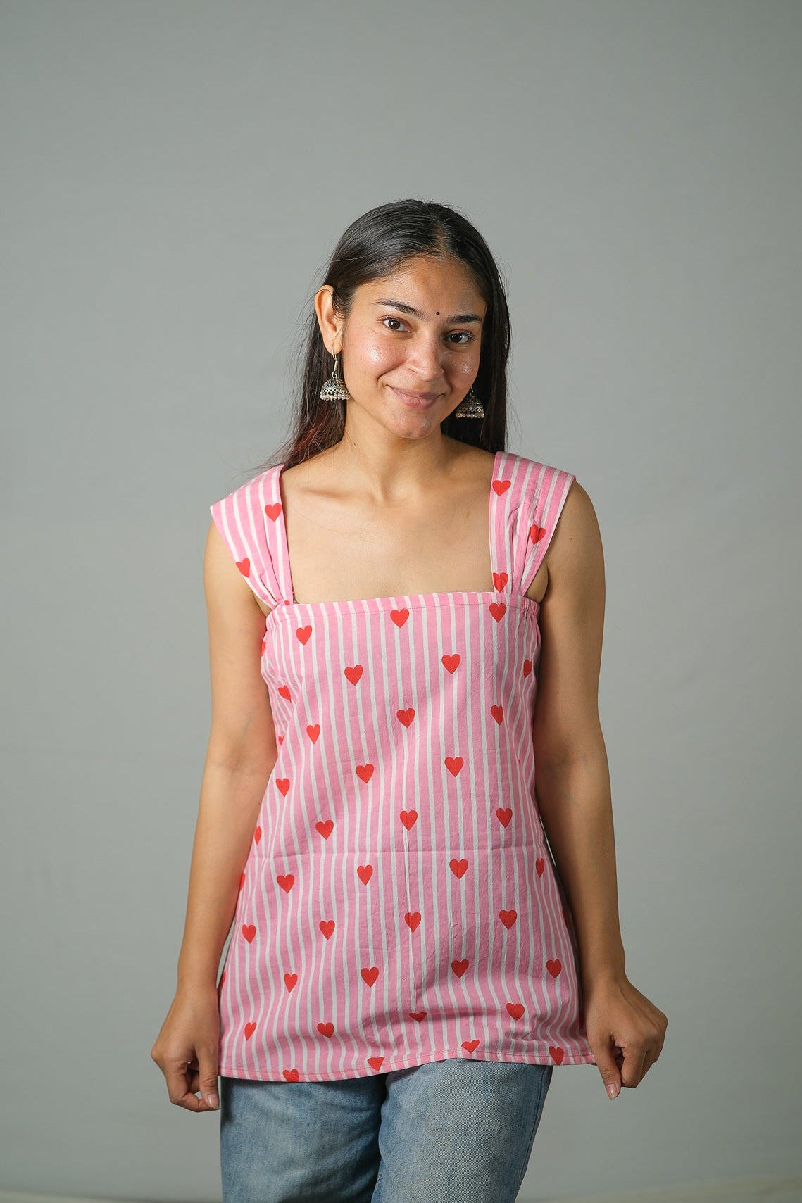 Maya – Heart Print Cotton Top (Pink)