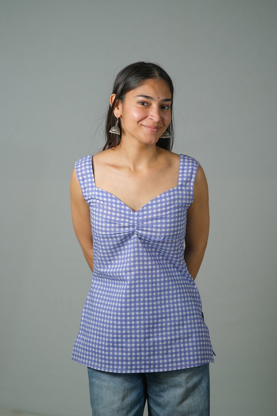Avery – Gingham Printed Cotton Top (Lavender)