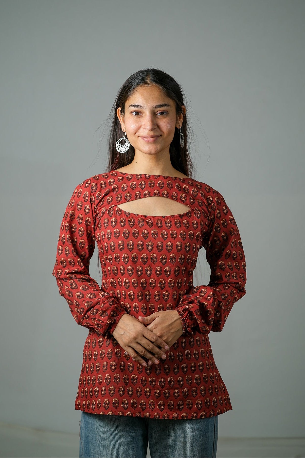 Ira – Convertible Printed Cotton Kurti Set (Rust Buti)