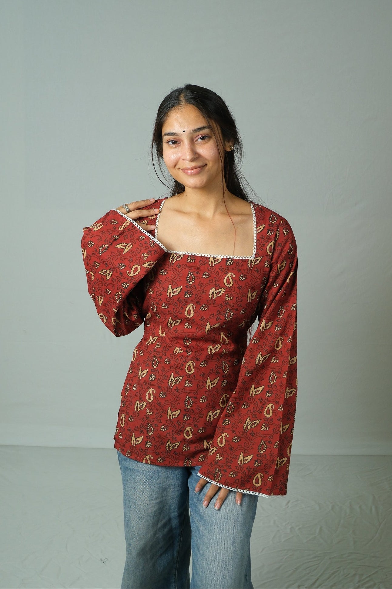 Riona – Square Neck Kurti (Maroon)