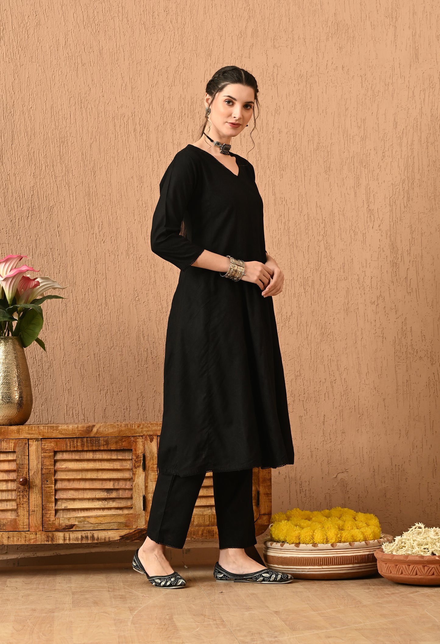 Azhera - Black Printed Anarkali Kurta Pant Set with Digital Print Dupatta