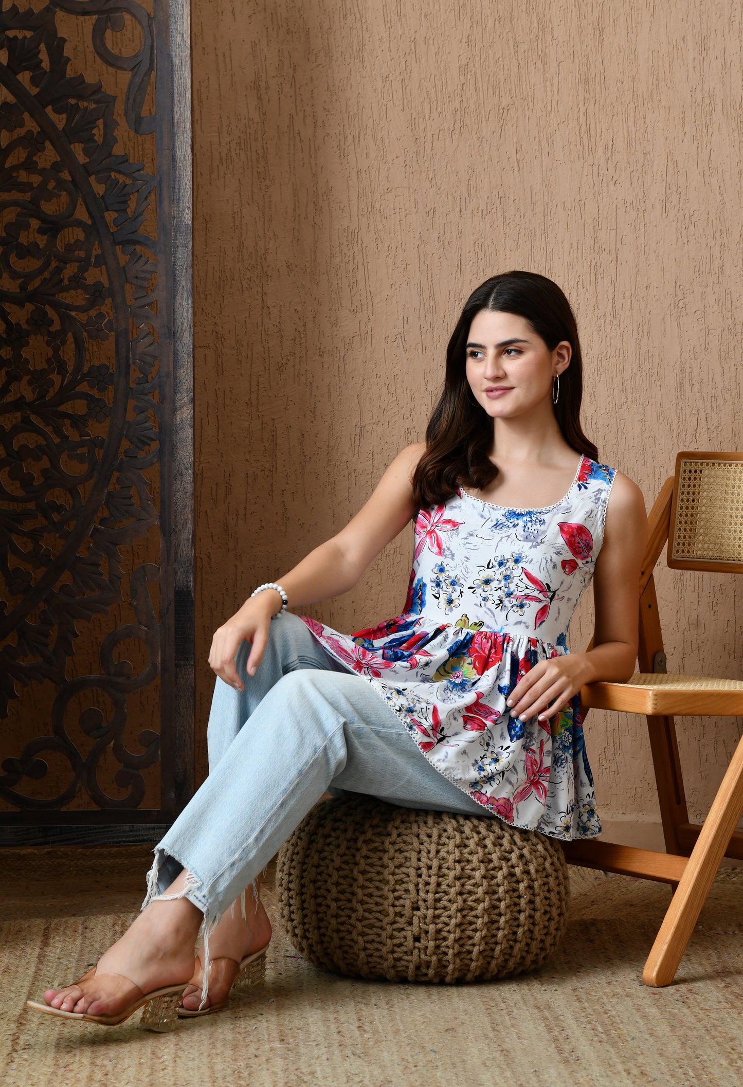 Floréza – Multicolor Bloom Cotton Peplum Top