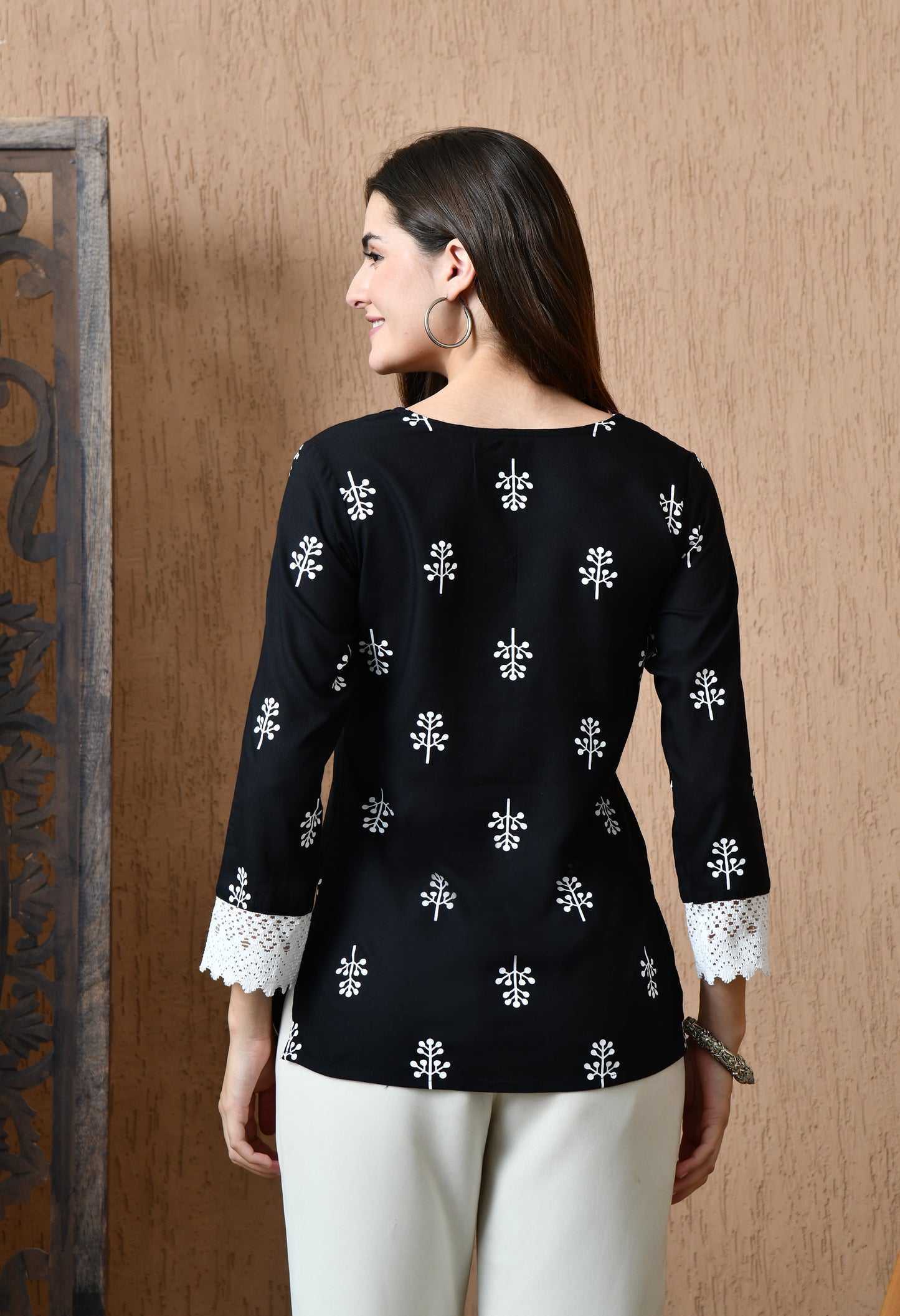 Veloura – Black Cotton Lace Short Kurti