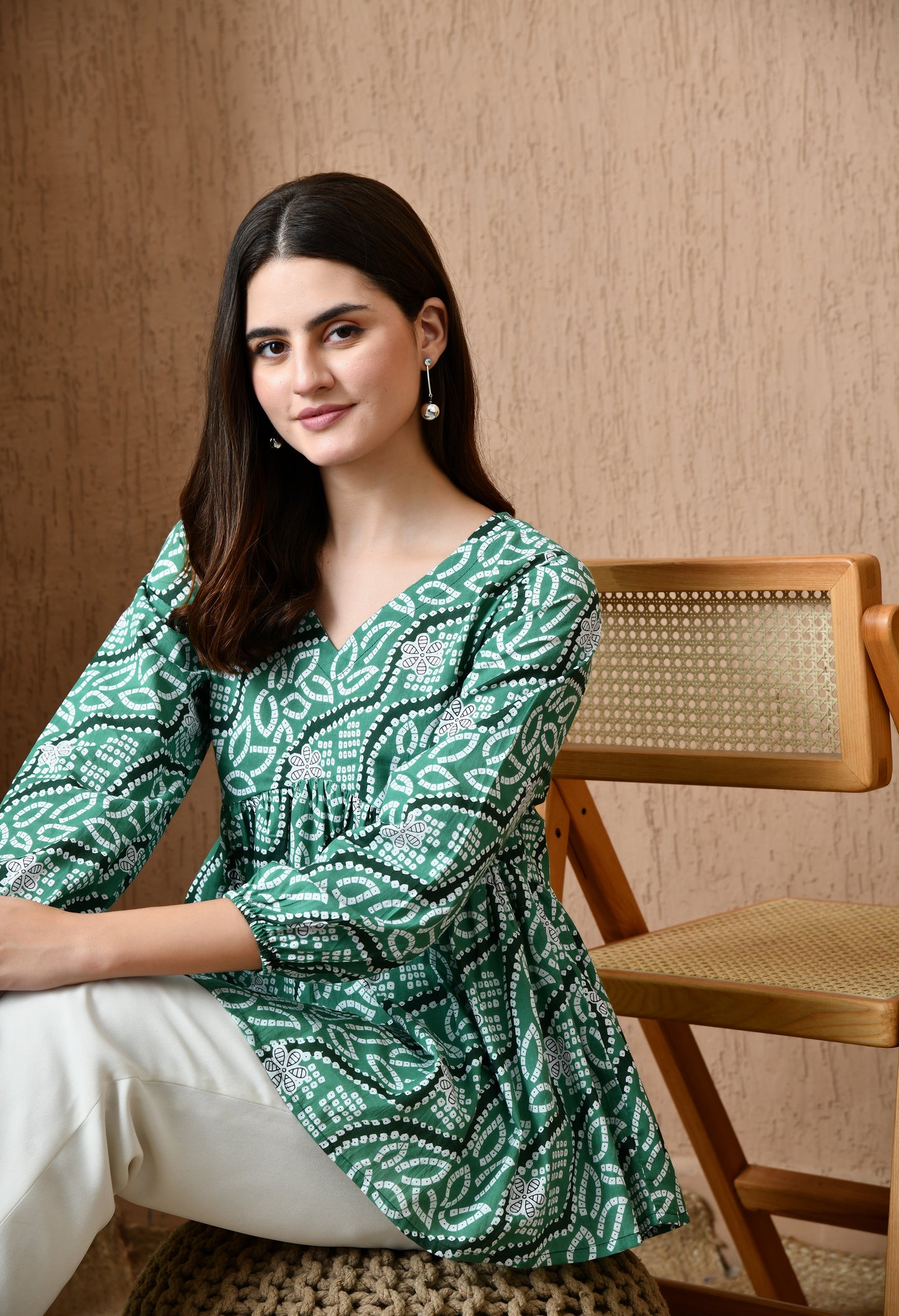Avenza – Serene Green Cotton Peplum Top - KSAMA