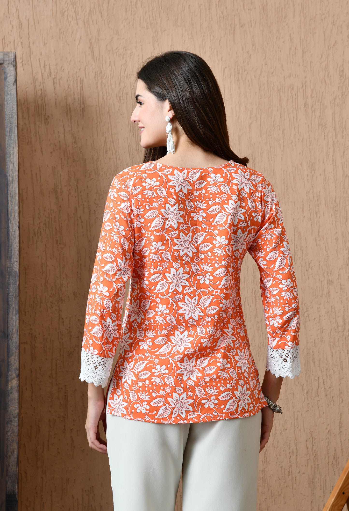 Zafira – Orange Floral Cotton Short Kurti