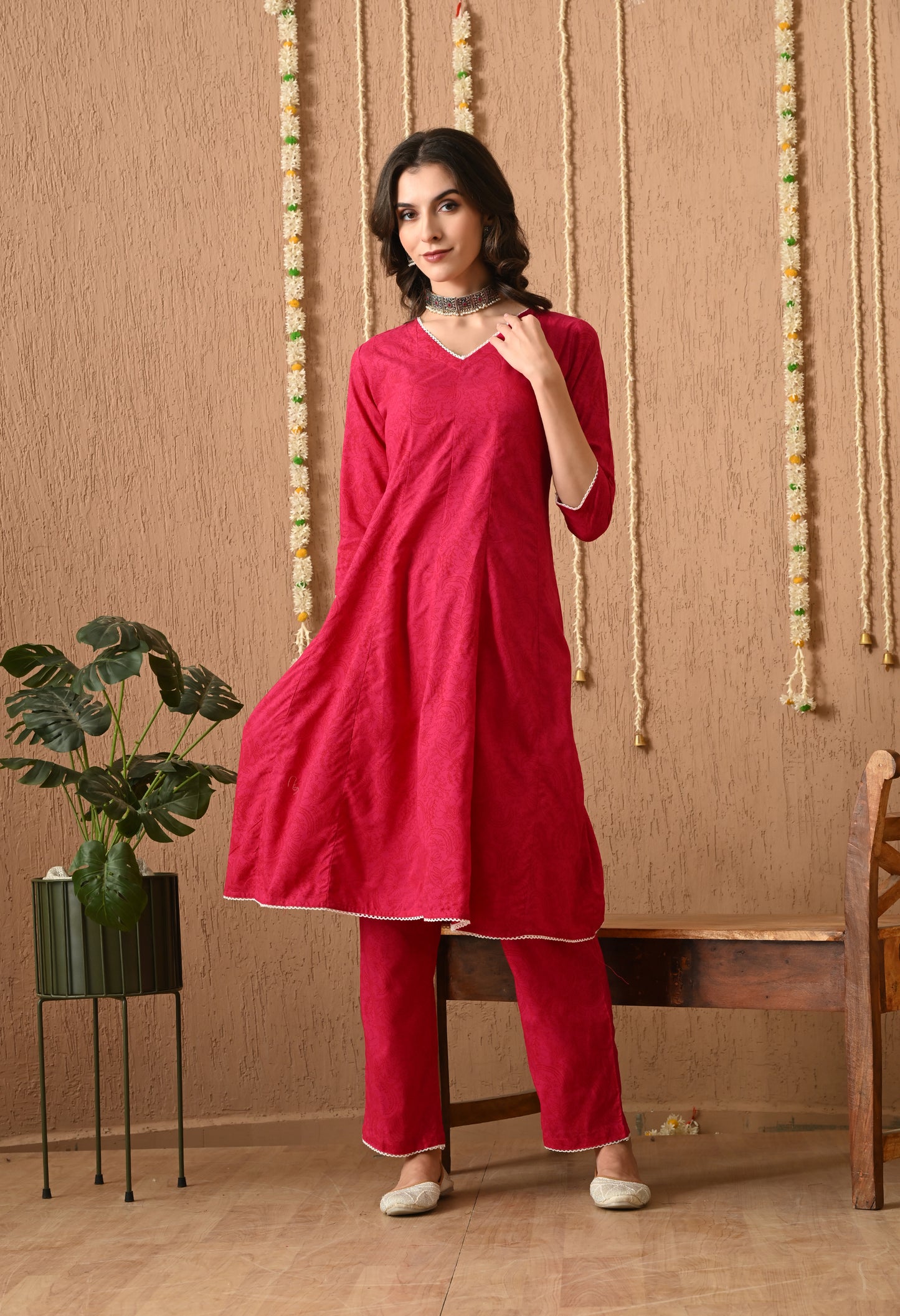 Gulzarika - Pink Floral Printed Anarkali Kurta Pant Set with Digital Print Dupatta
