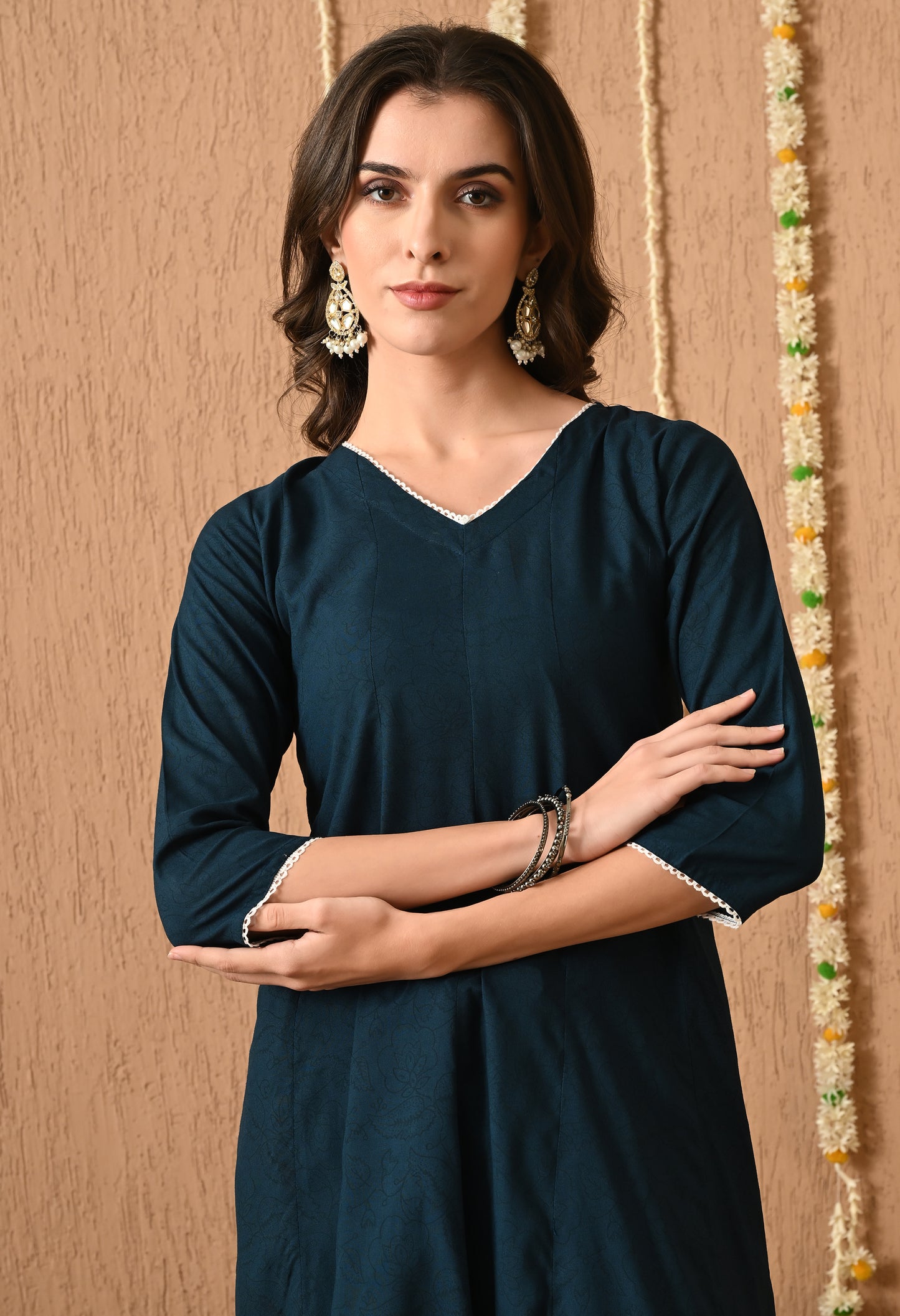 Neervasini – Teal Blue Floral Kali Kurta Pant Set