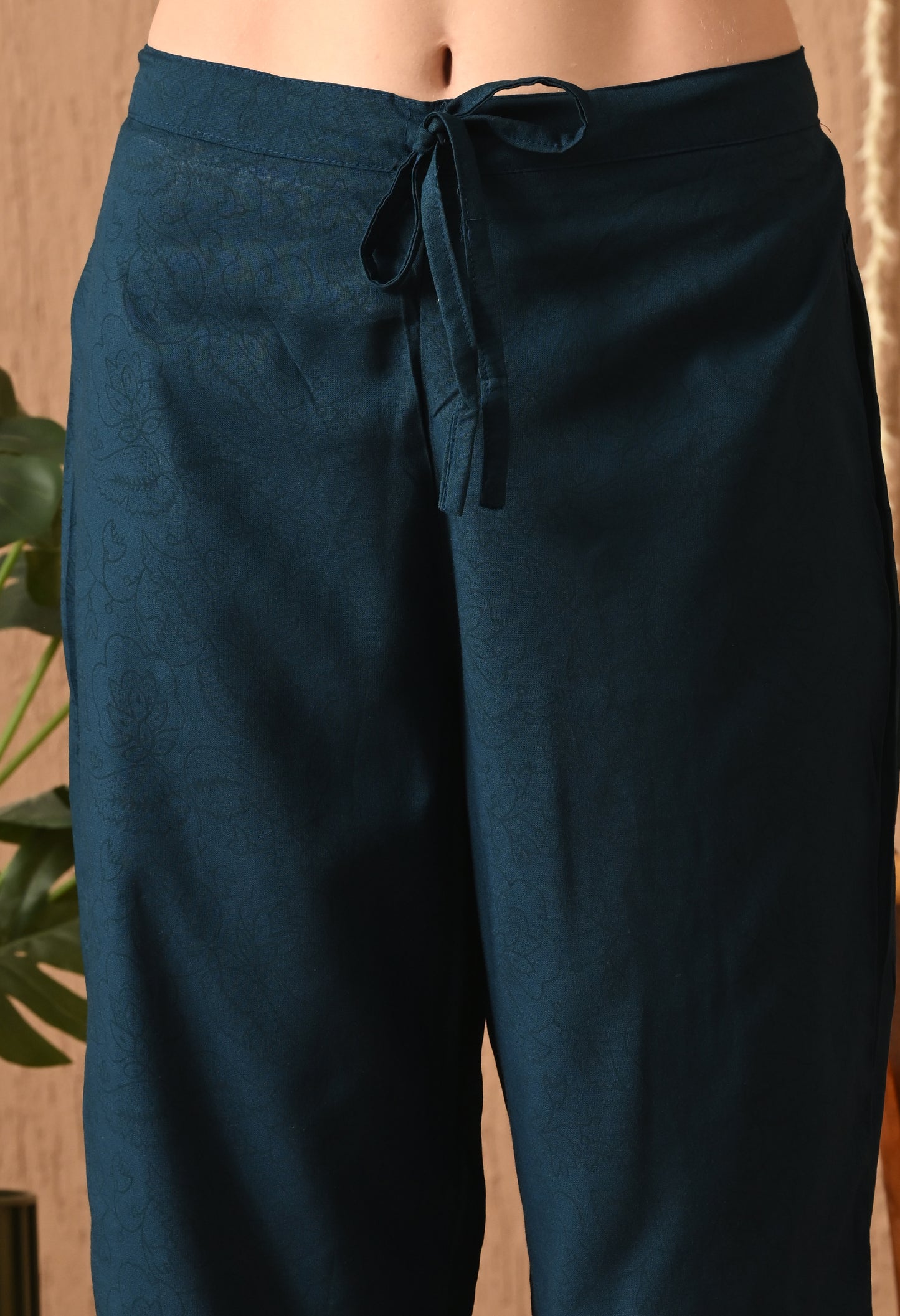 Neervasini – Teal Blue Floral Kali Kurta Pant Set