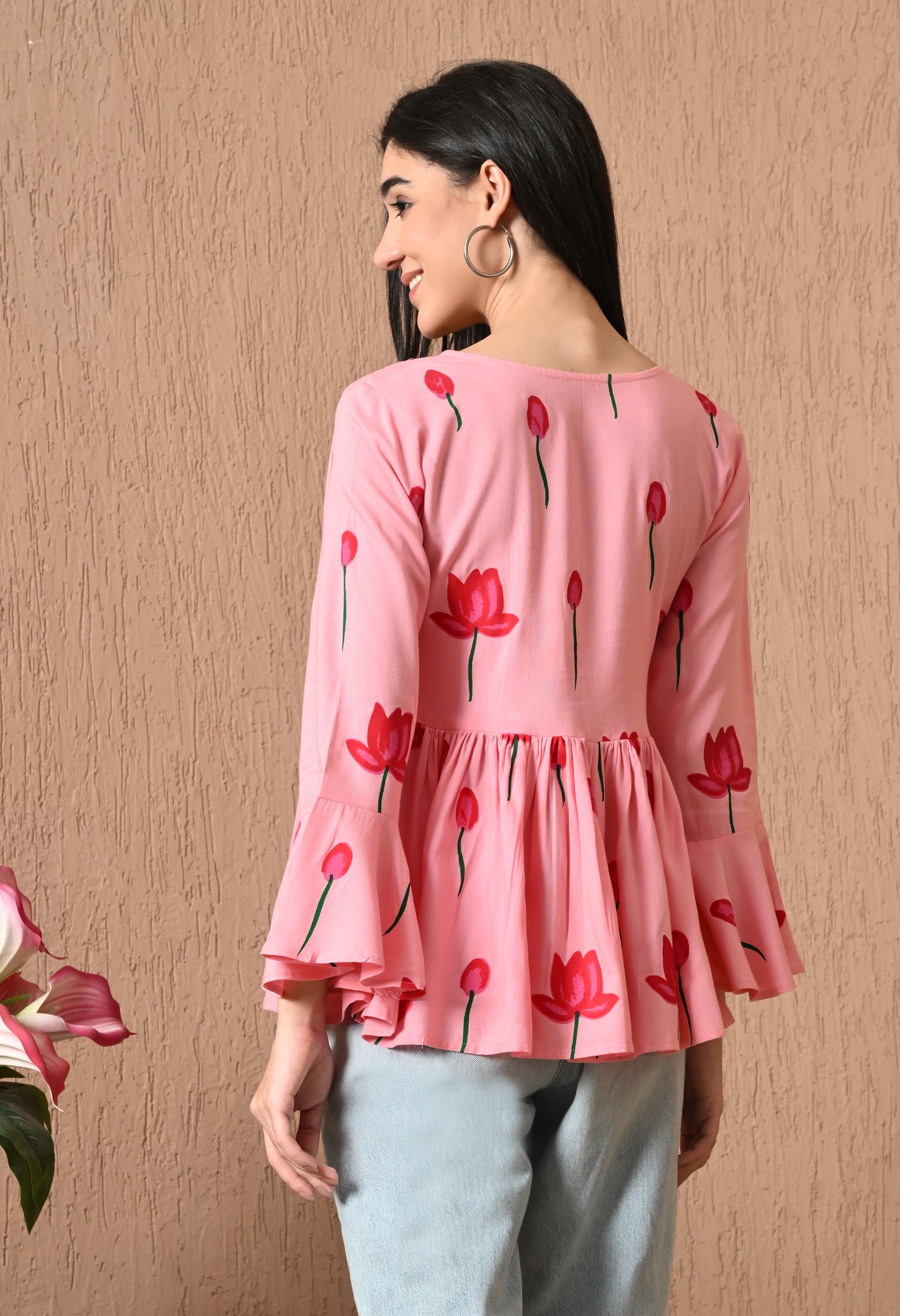 Iselda – Dusty Rose Cotton Peplum Top