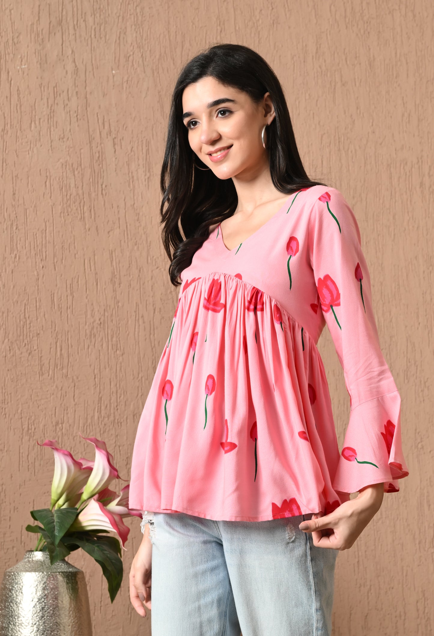 Iselda – Dusty Rose Cotton Peplum Top