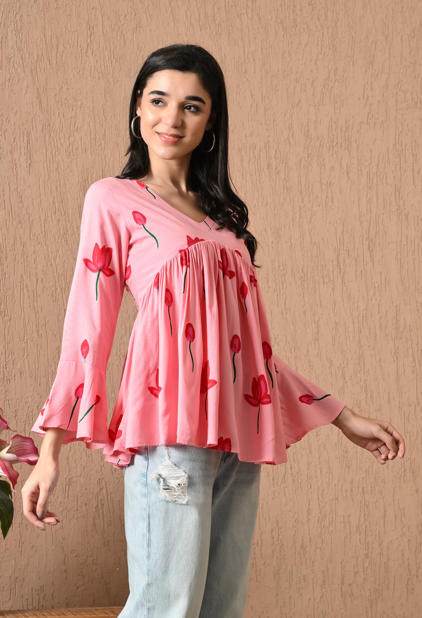 Iselda – Dusty Rose Cotton Peplum Top