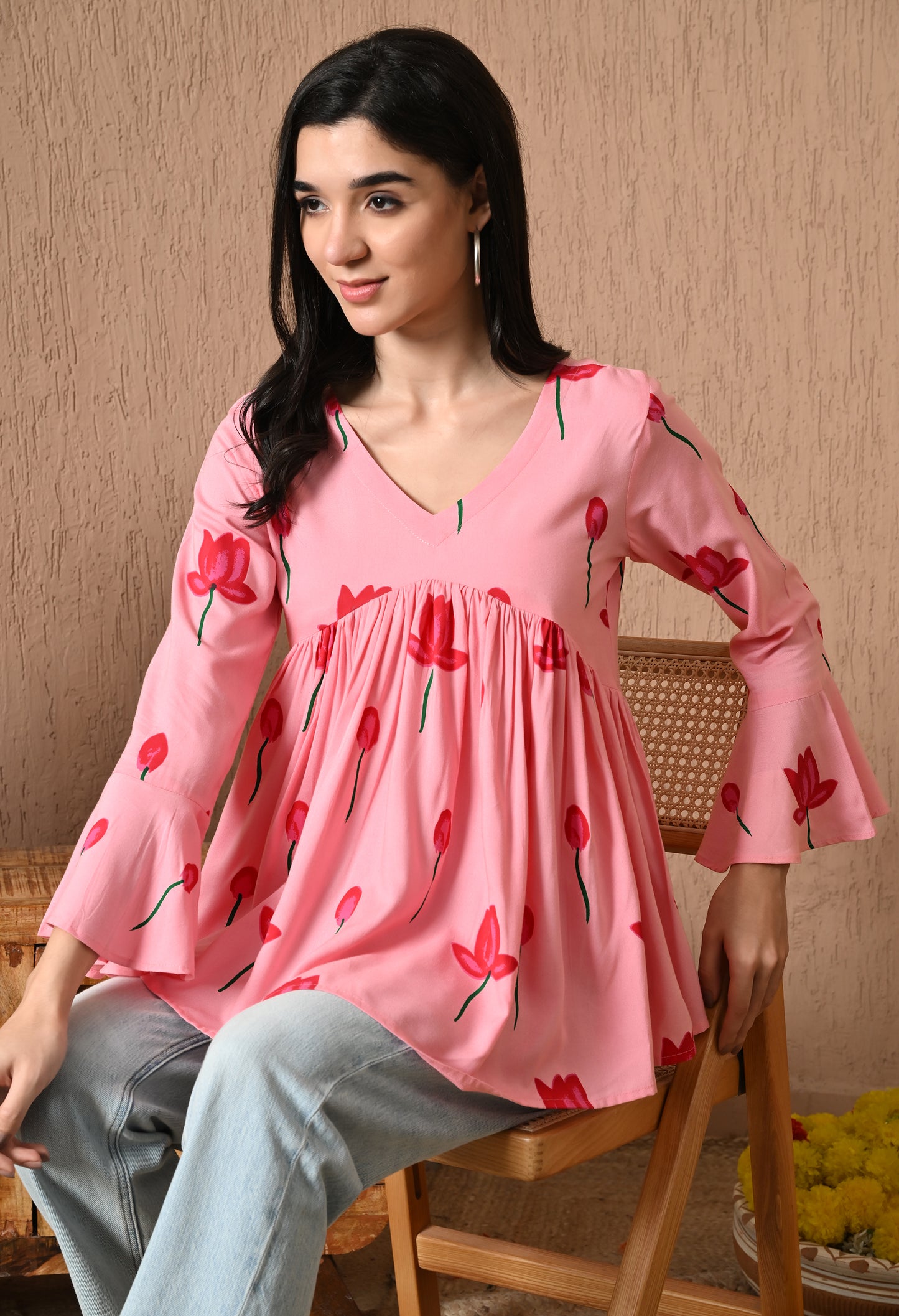 Iselda – Dusty Rose Cotton Peplum Top