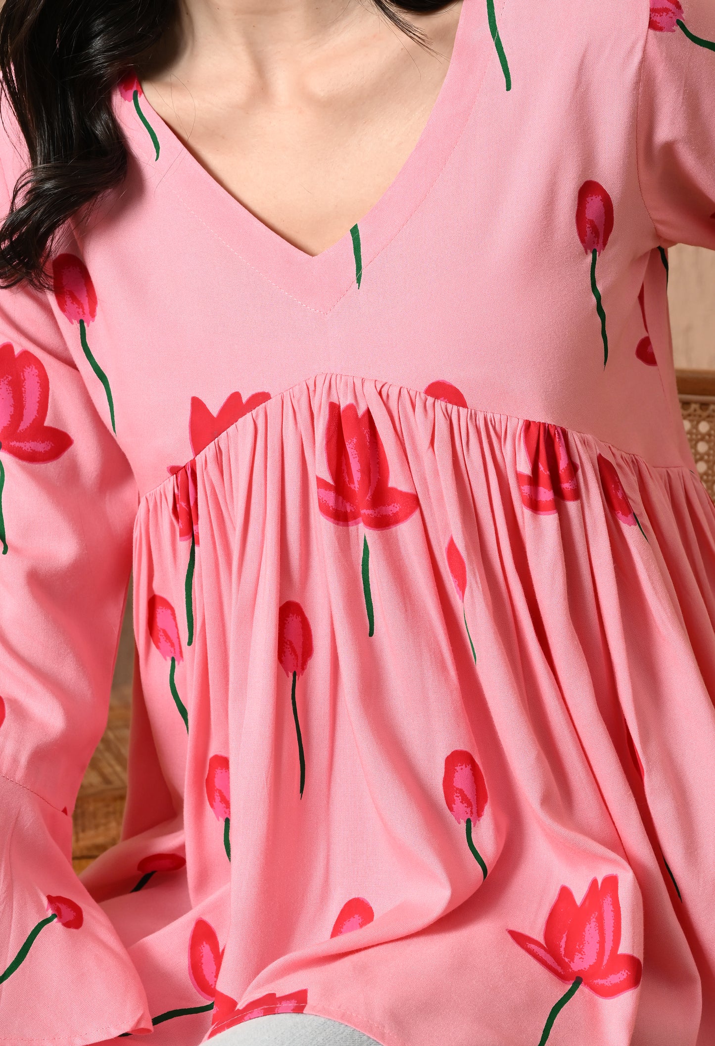 Iselda – Dusty Rose Cotton Peplum Top