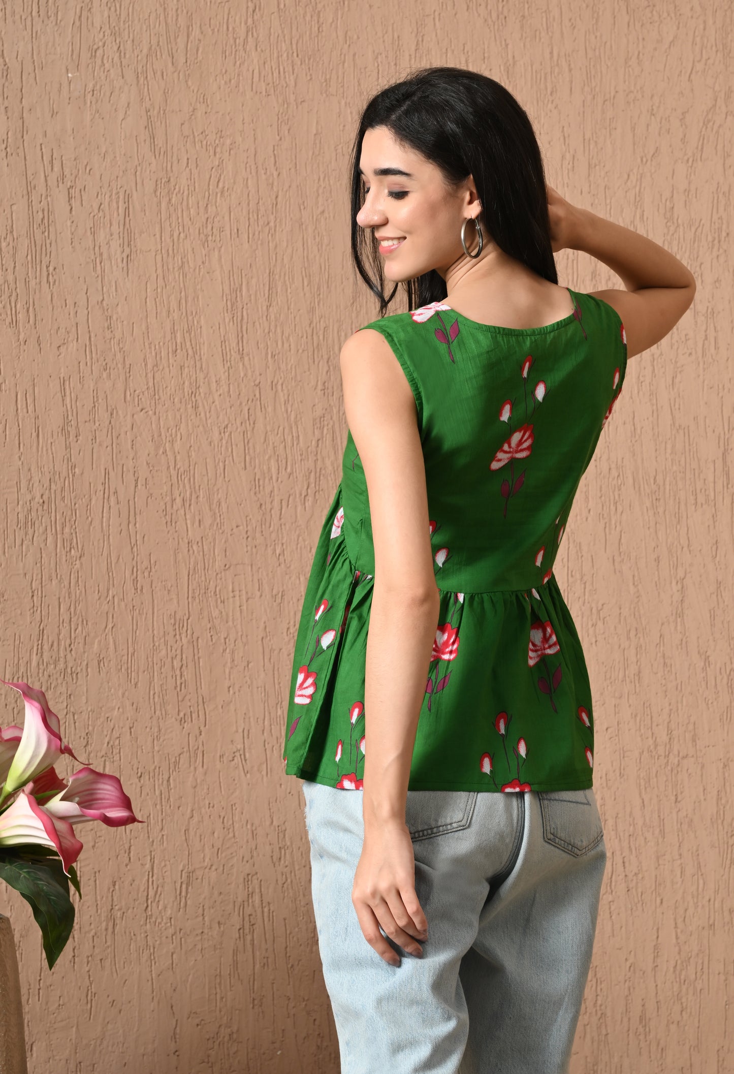 Selvora – Olive Grove Cotton Peplum Top