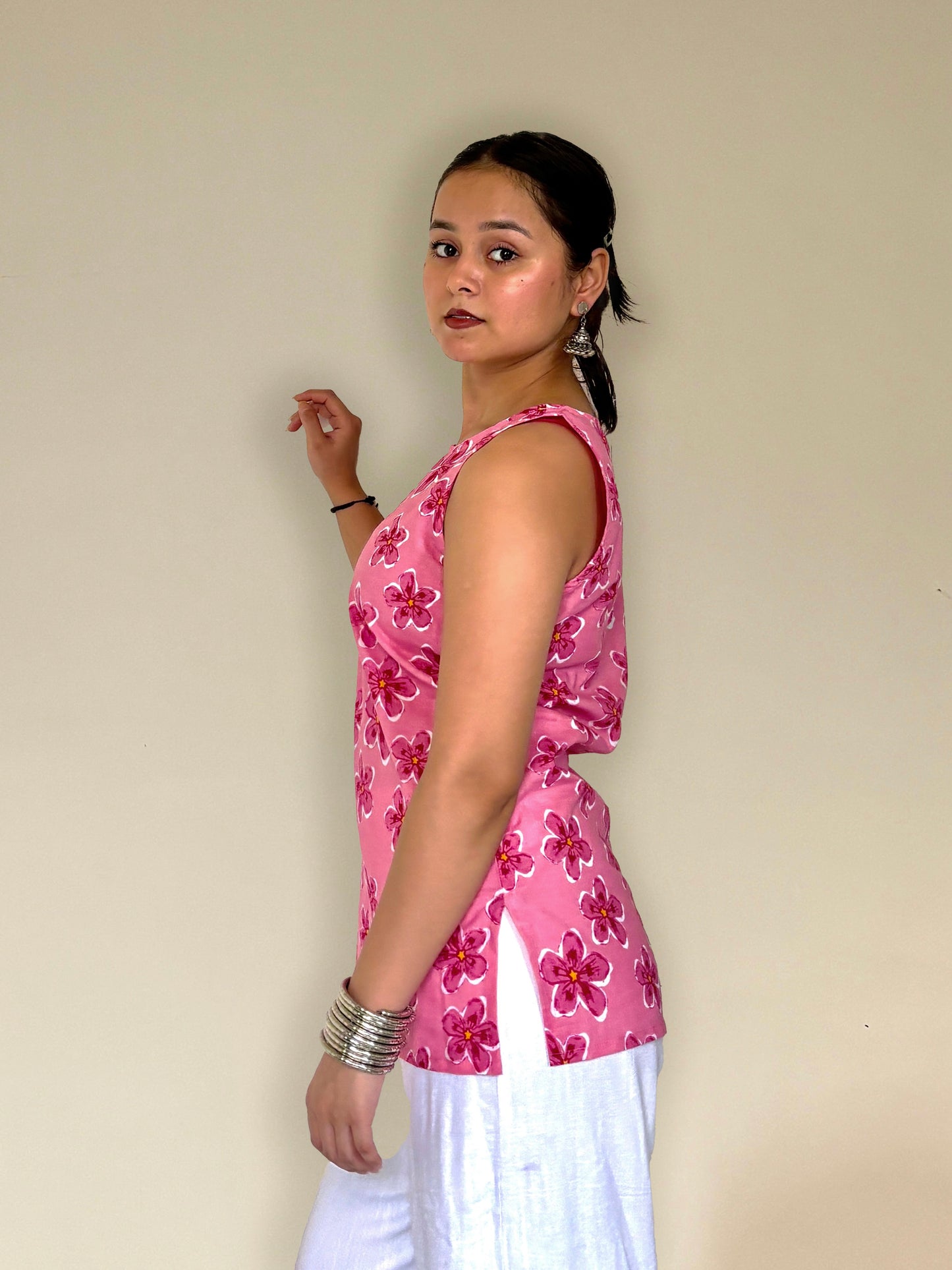 Freesia - Floral Pink Sleeveless Top