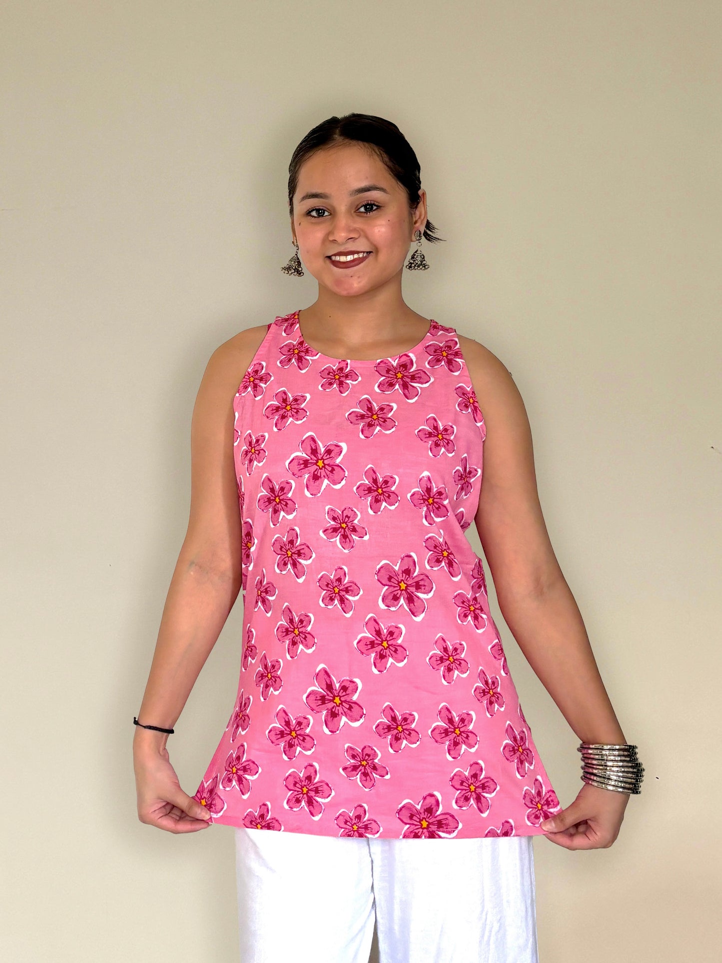 Freesia - Floral Pink Sleeveless Top