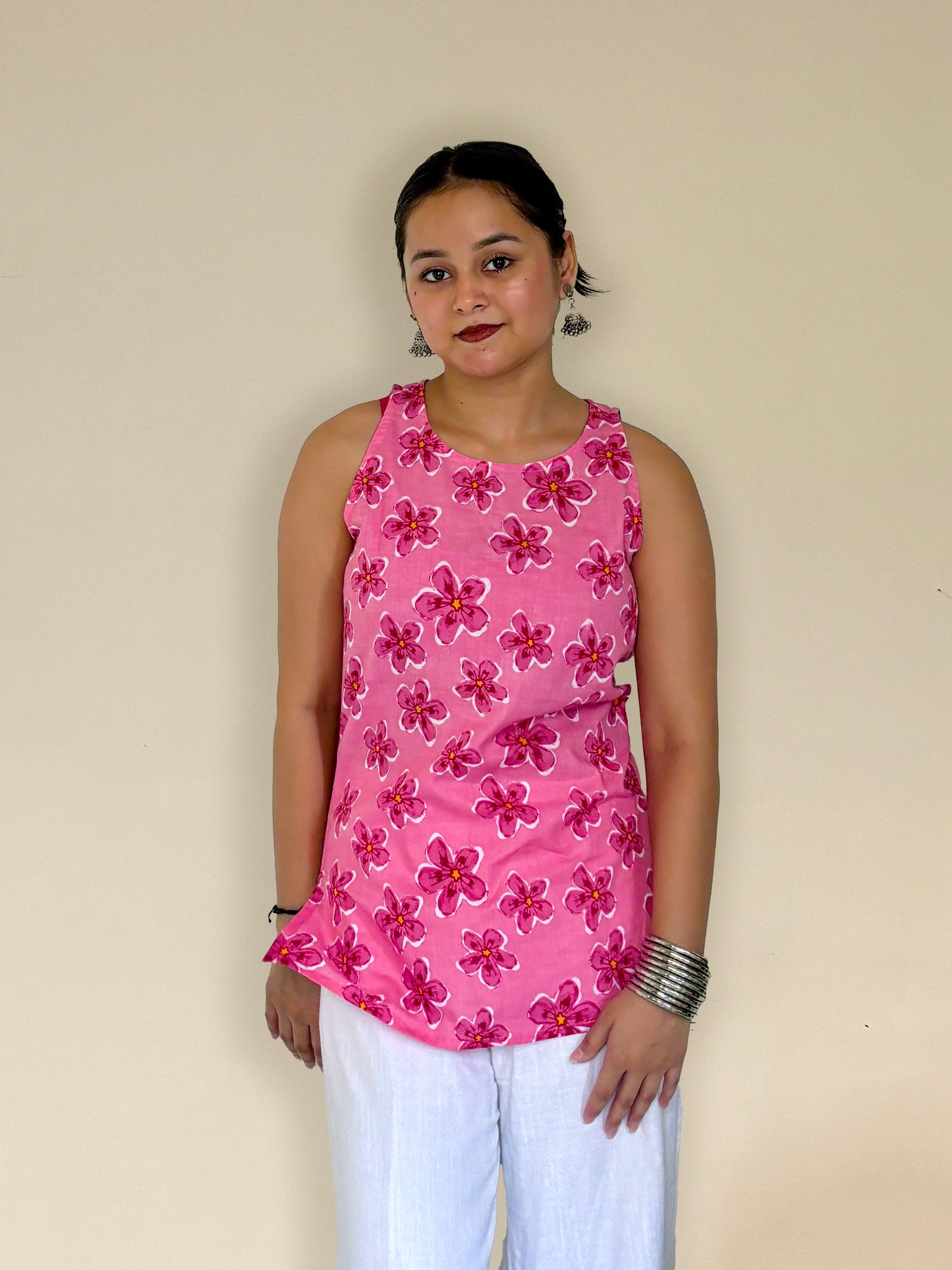 Freesia - Floral Pink Sleeveless Top