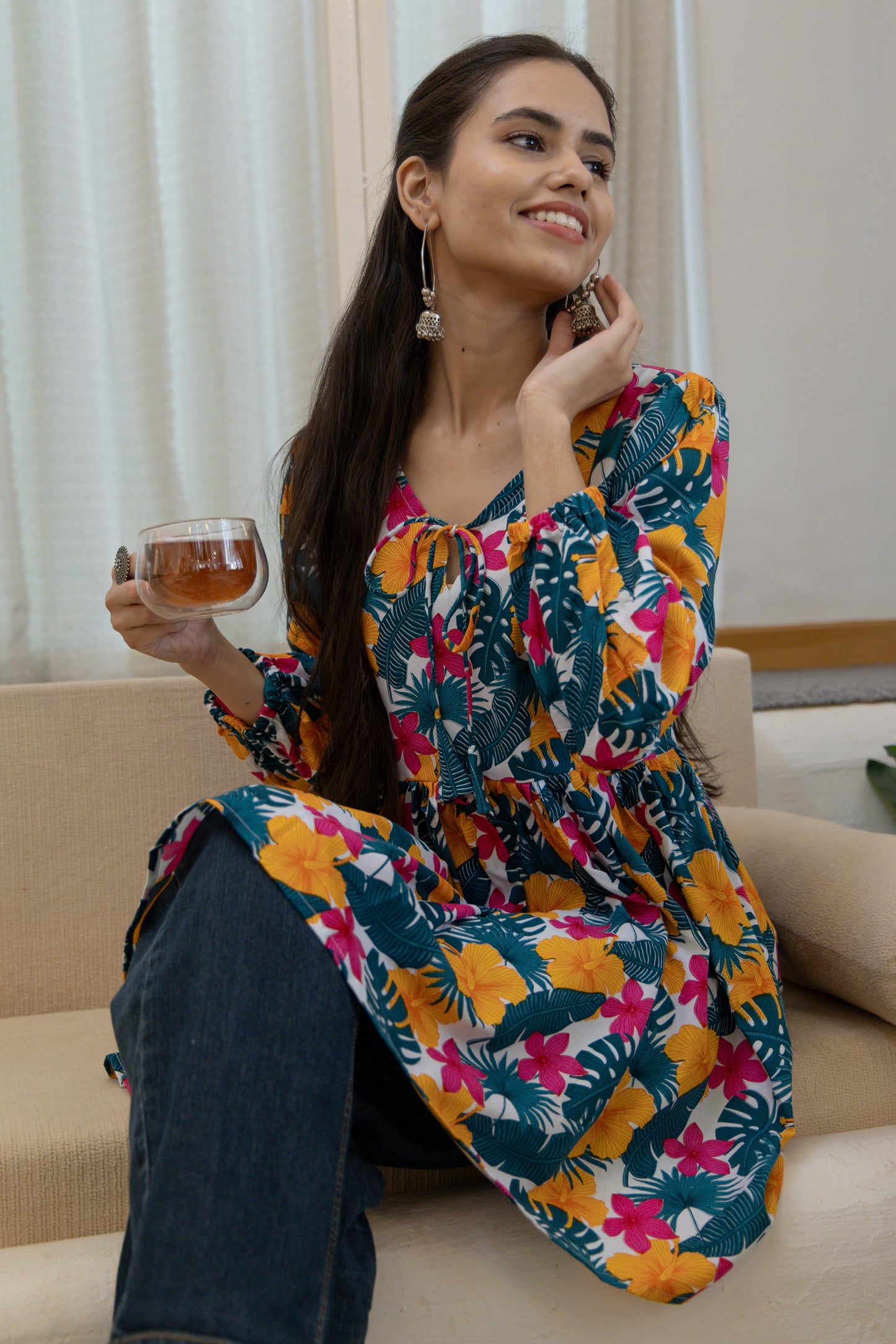 Garden Melody Peplum Top (Multicolor)