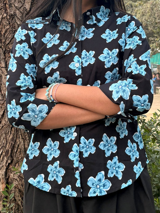 Eliza - Floral Fitted Shirt (Sky Blue)