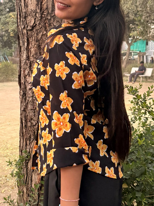 Daisy - Floral Fitted Shirt (Yellow)