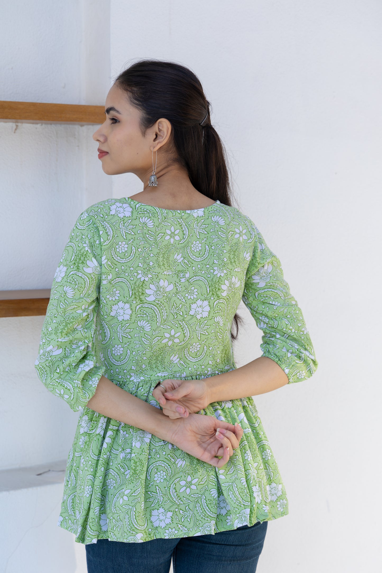 Meadow Mist Peplum Top (Green) - KSAMA