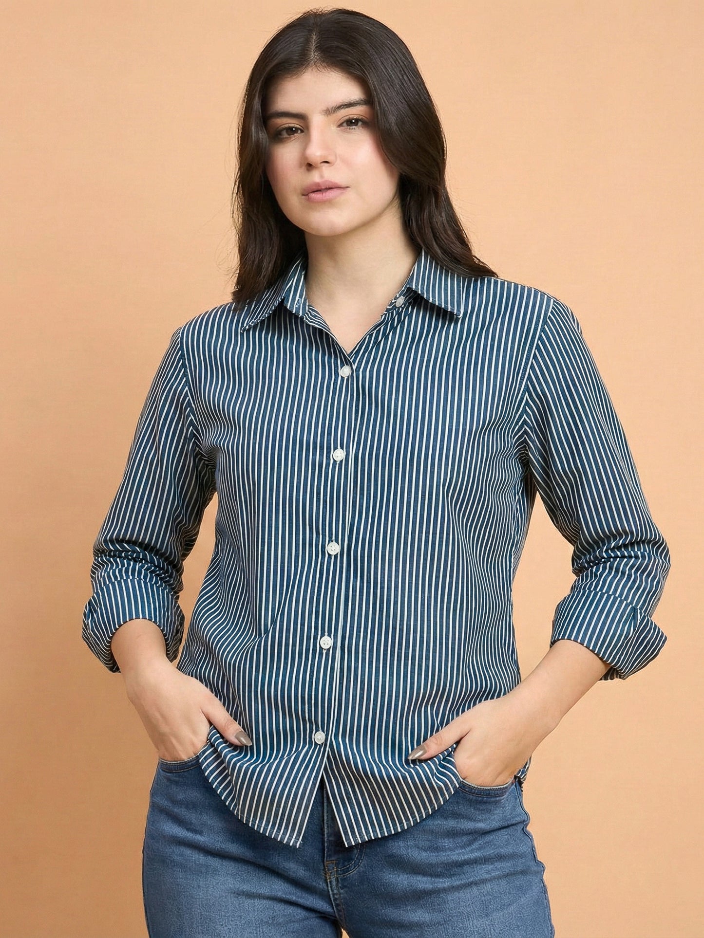 Noirline - Striped Fitted Shirt (Navy Blue)
