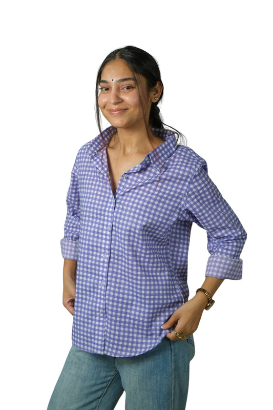 Elin – Gingham Cotton Shirt (Lavender)