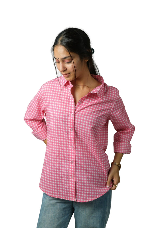 Lyla – Gingham Cotton Shirt (Pink)