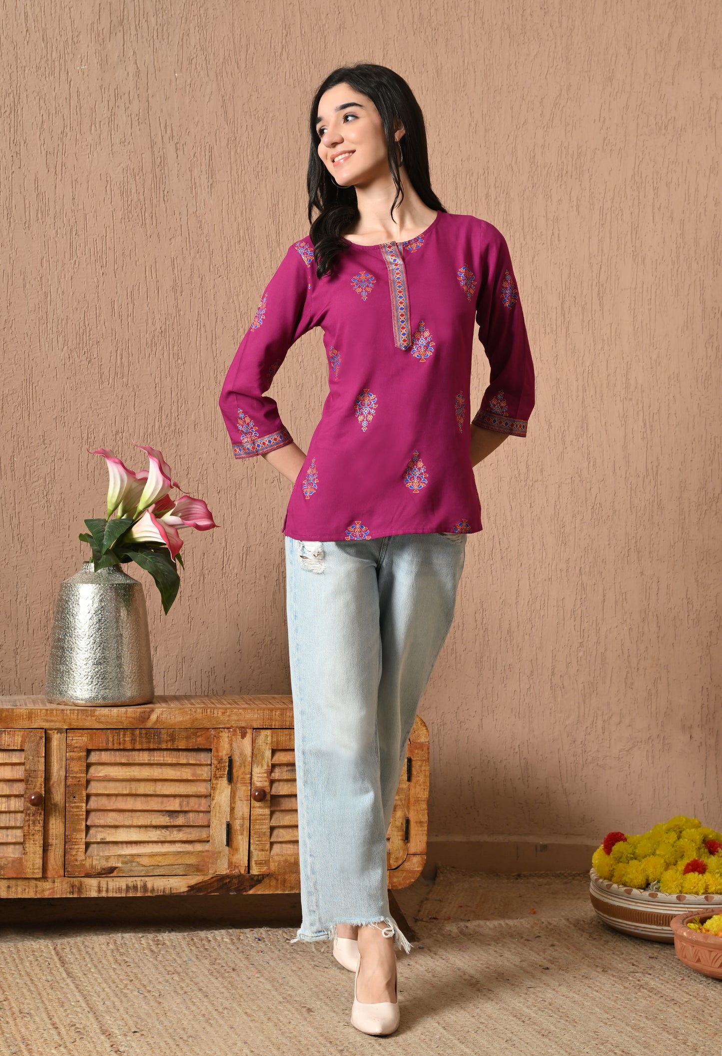 Noorika – Magenta Ethnic Motif Kurti