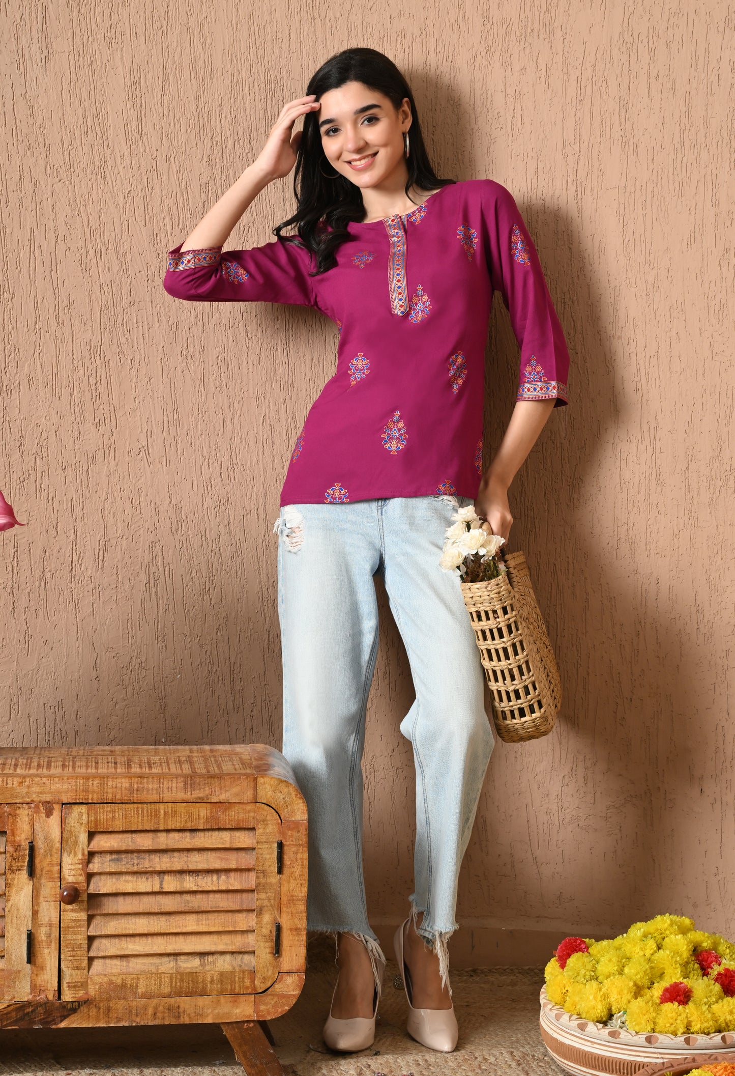 Noorika – Magenta Ethnic Motif Kurti