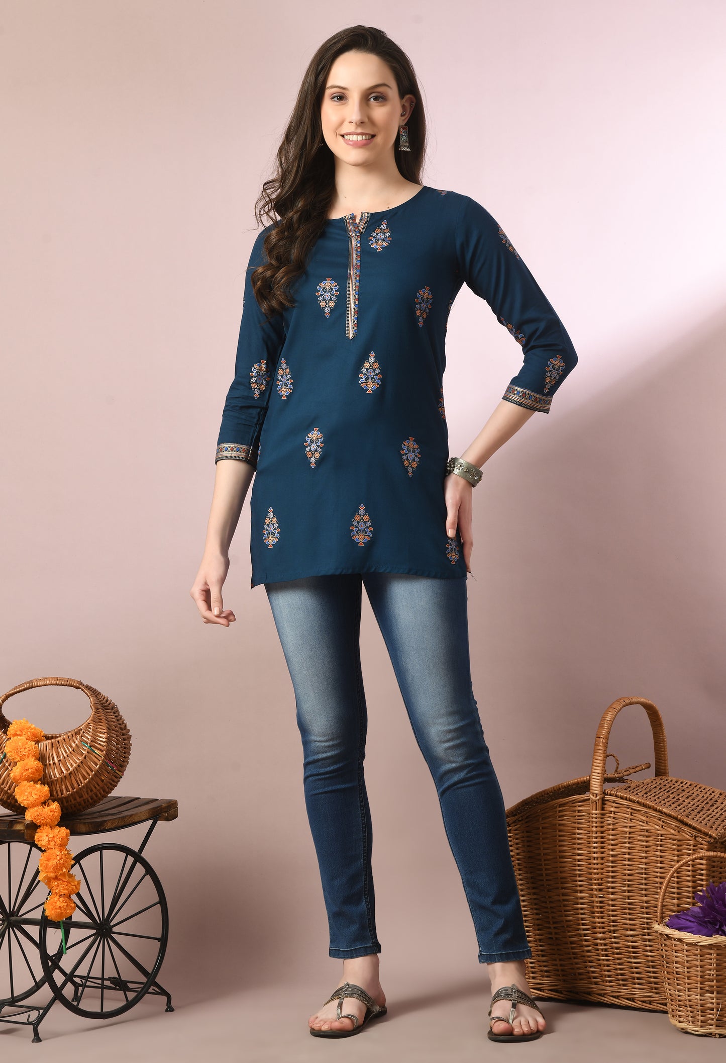Noorika – Teal Ethnic Motif Kurti