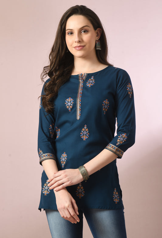 Noorika – Teal Ethnic Motif Kurti