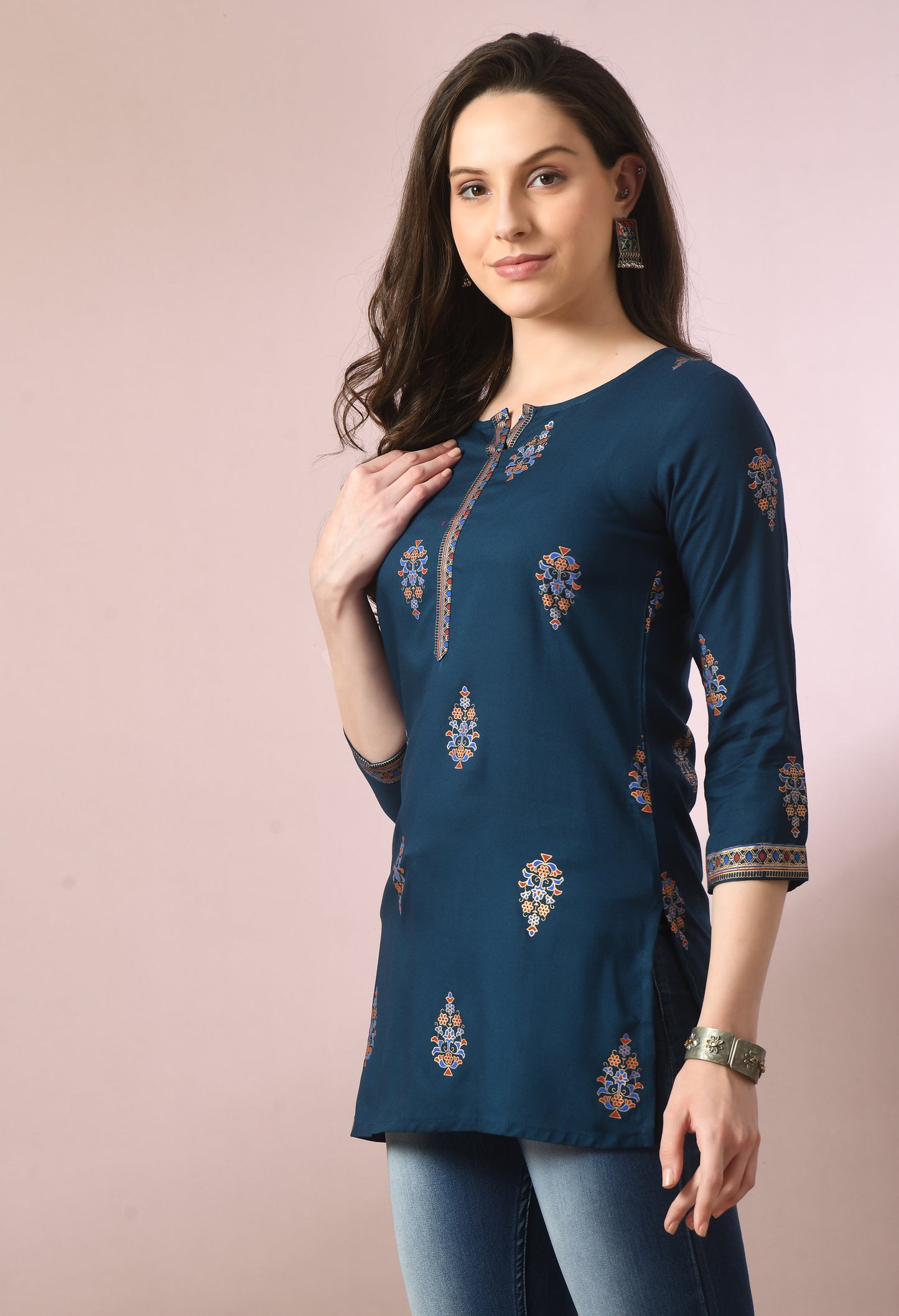 Noorika – Teal Ethnic Motif Kurti