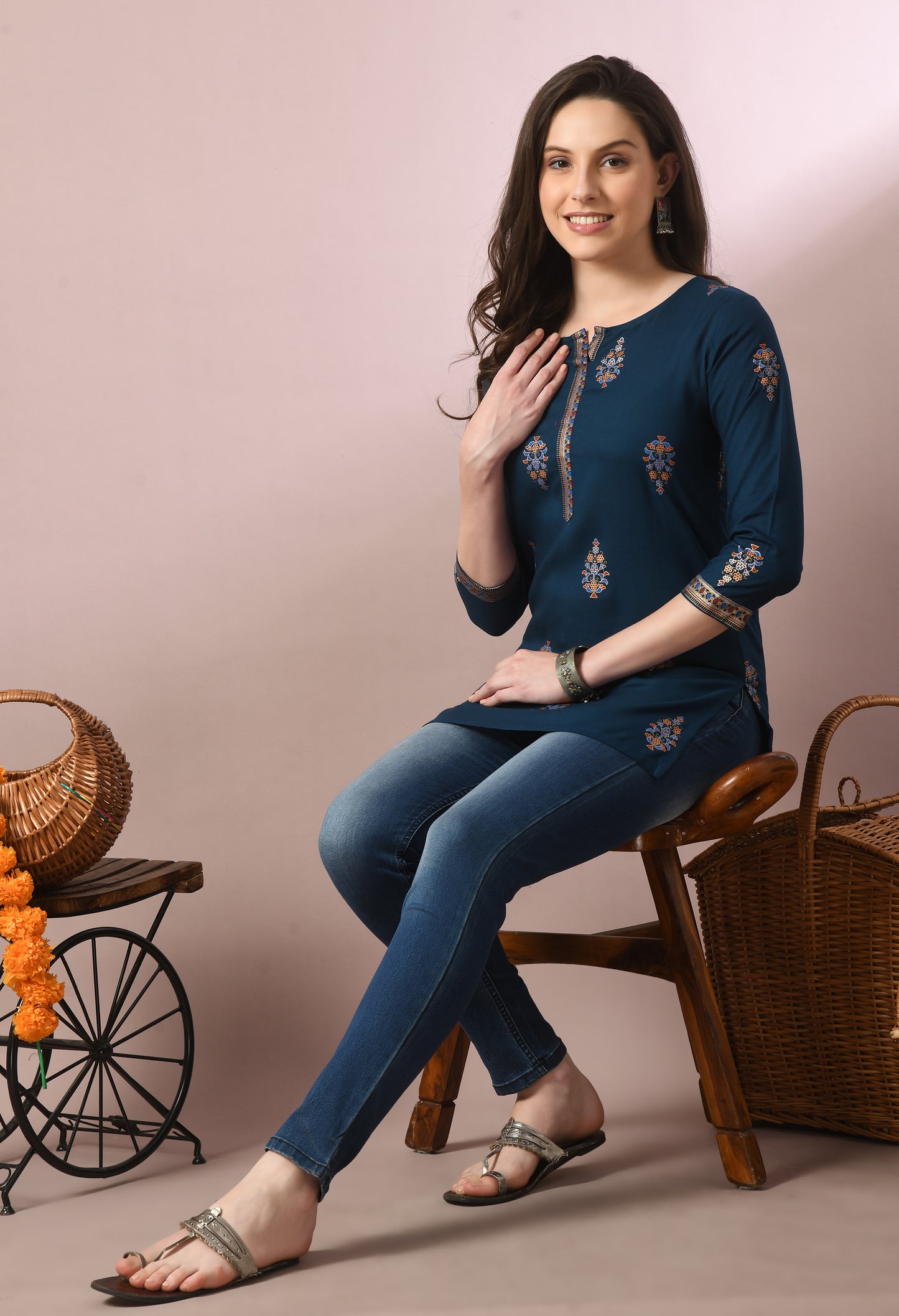 Noorika – Teal Ethnic Motif Kurti