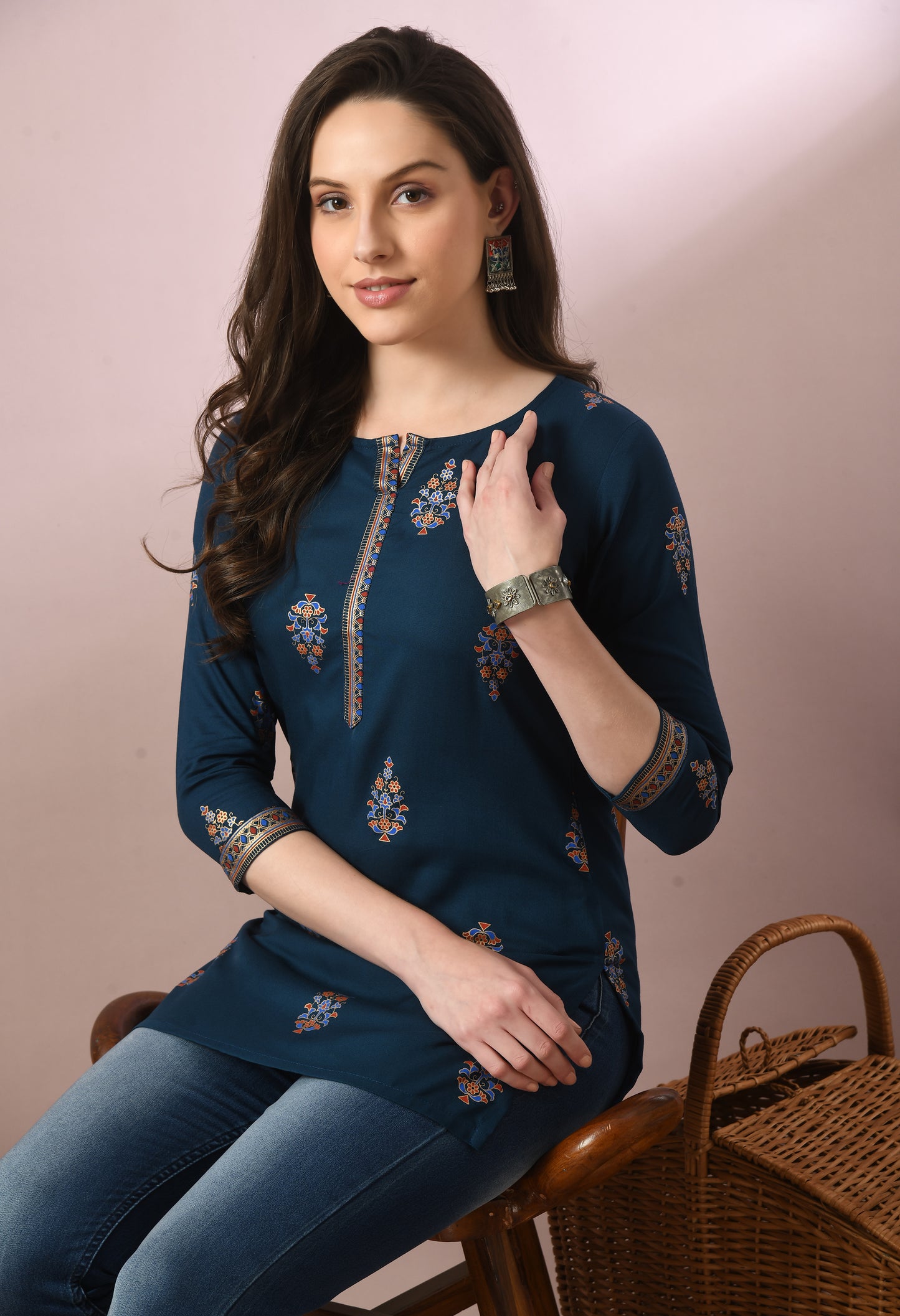 Noorika – Teal Ethnic Motif Kurti