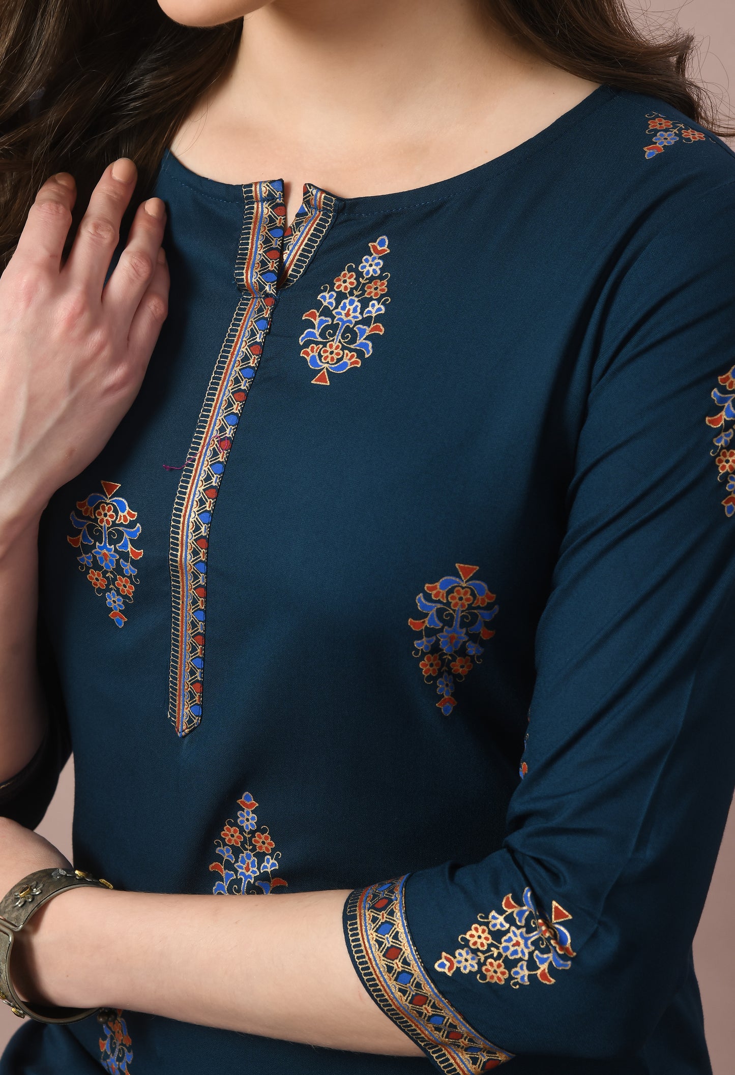 Noorika – Teal Ethnic Motif Kurti