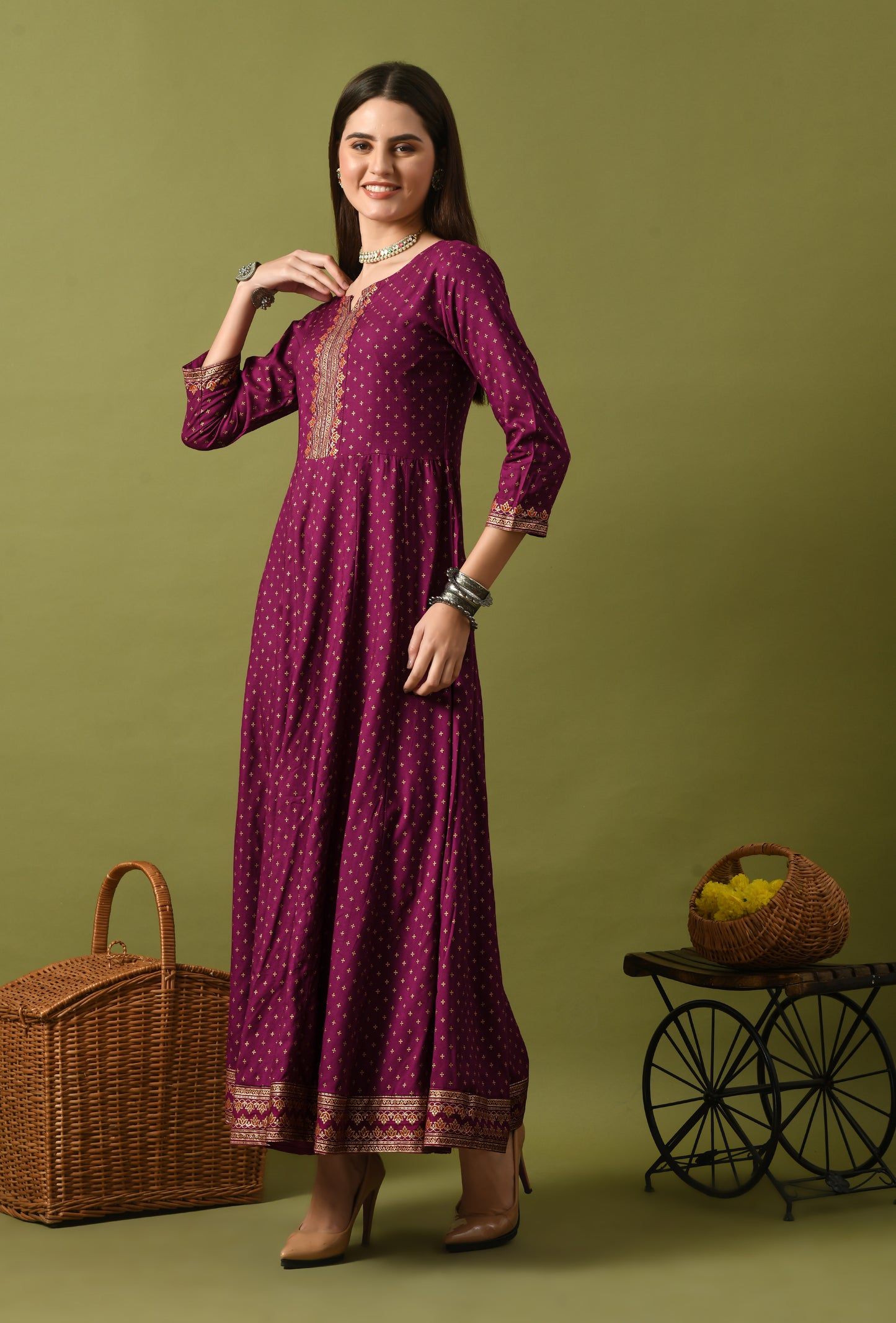Zunaira – Magenta Polka Dot Anarkali Kurta