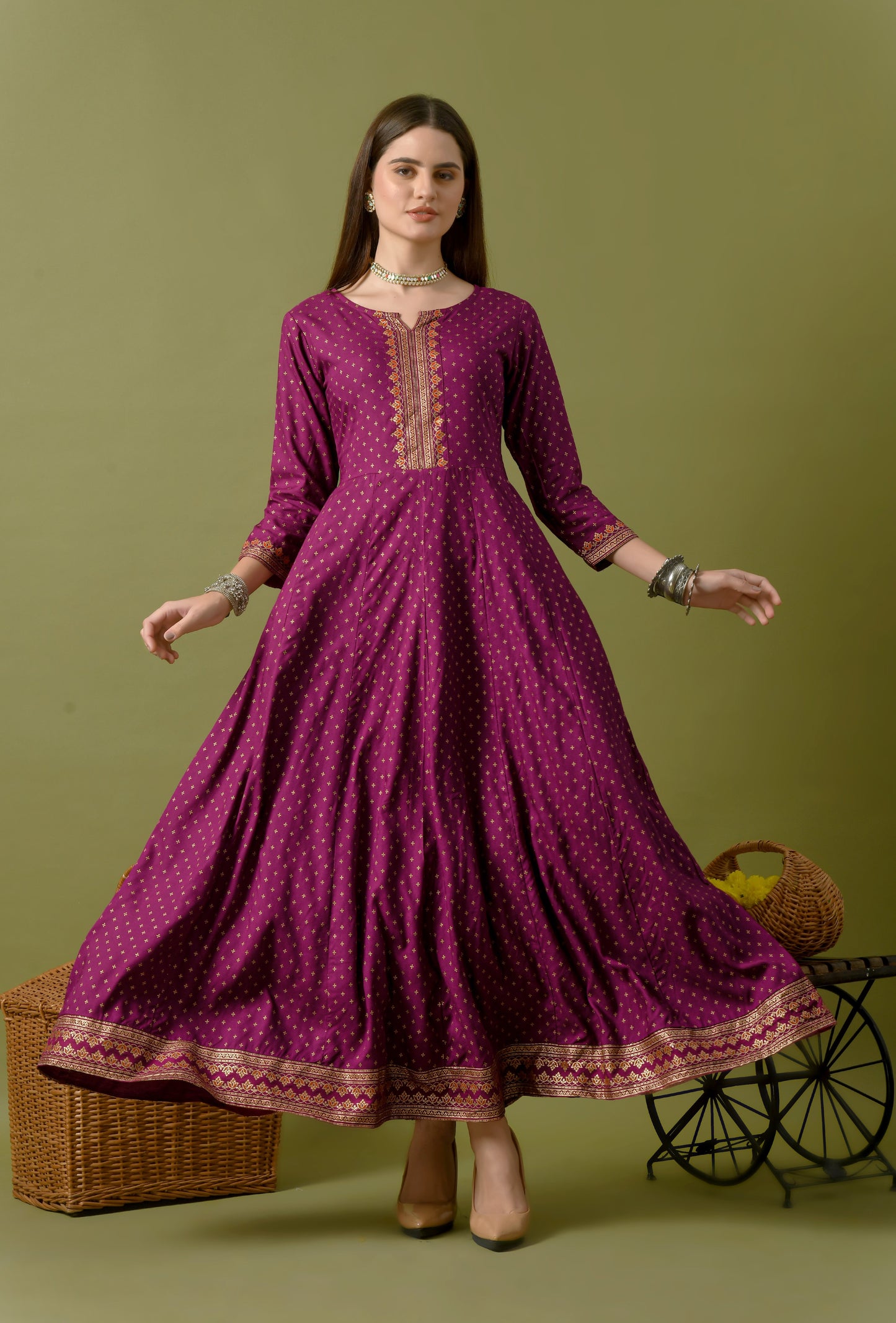 Zunaira – Magenta Polka Dot Anarkali Kurta