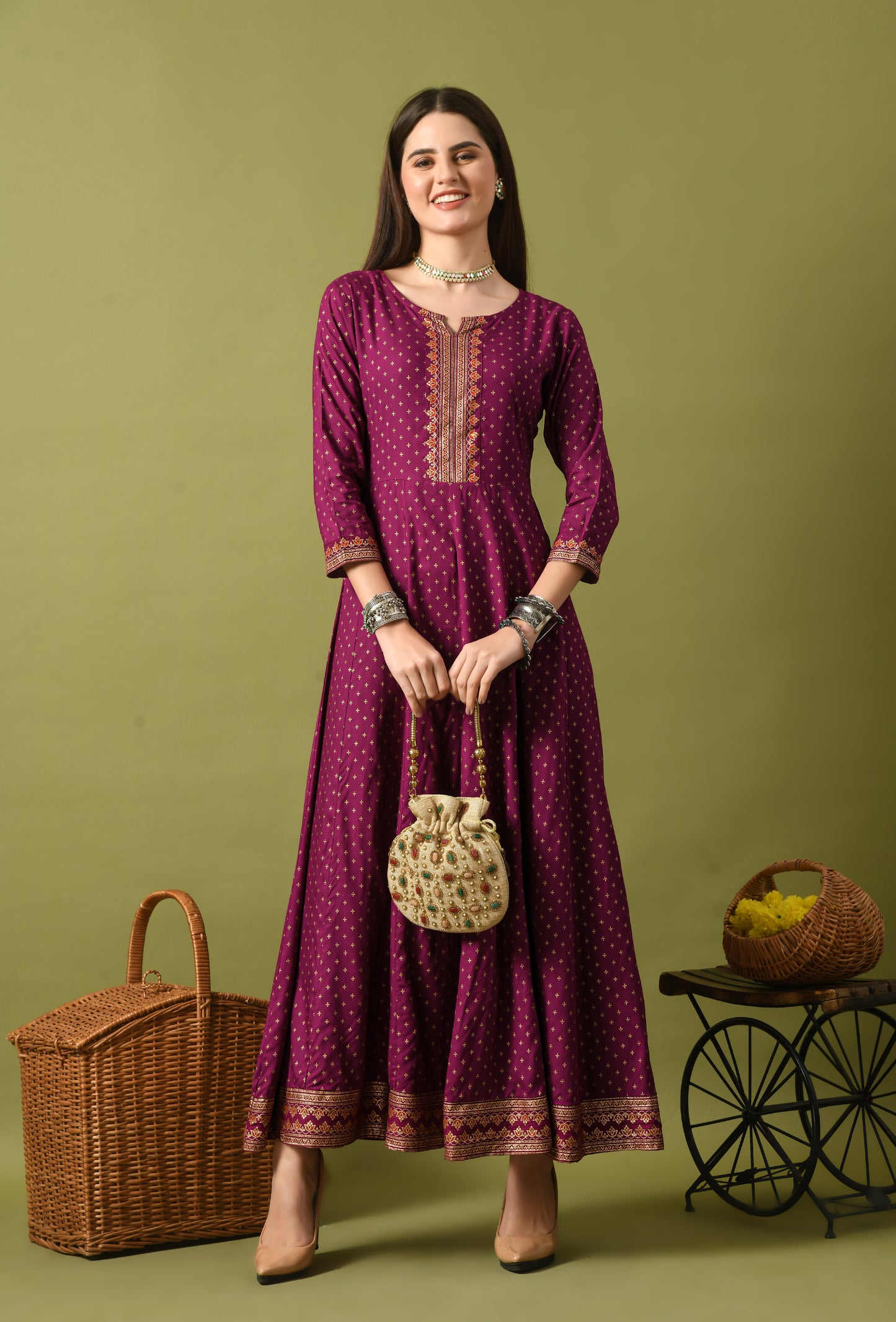 Zunaira – Magenta Polka Dot Anarkali Kurta