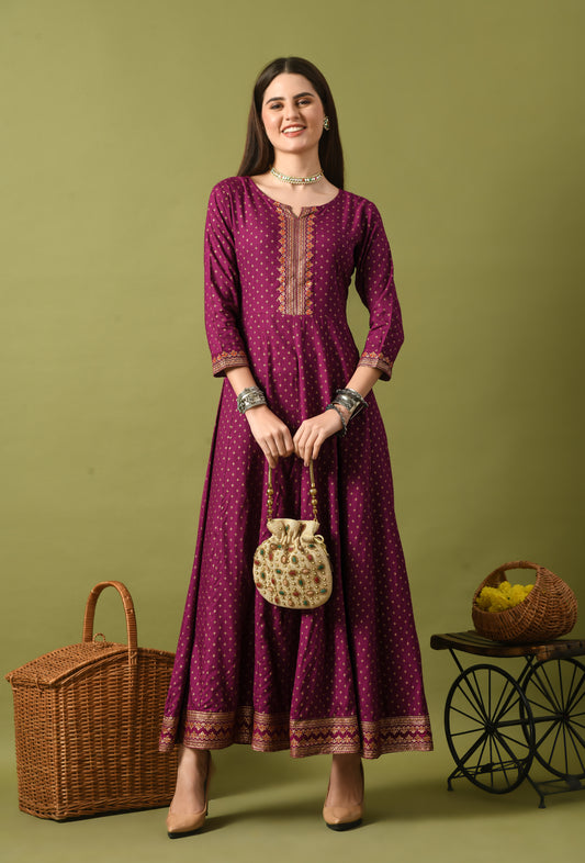 Zunaira – Magenta Polka Dot Anarkali Kurta