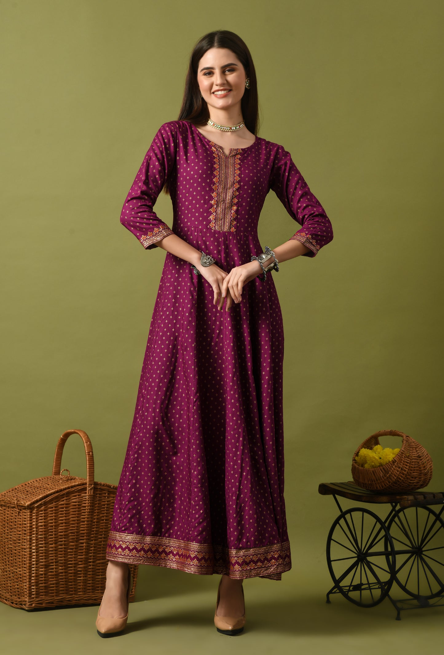 Zunaira – Magenta Polka Dot Anarkali Kurta