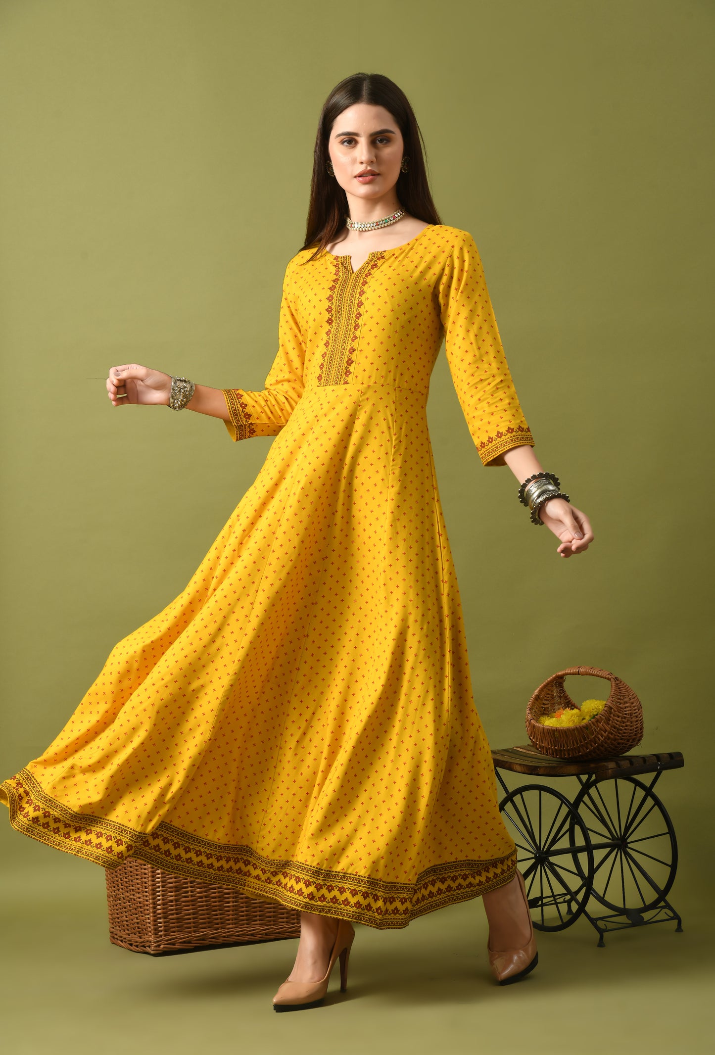 Zunaira – Yellow Polka Dot Anarkali Kurta
