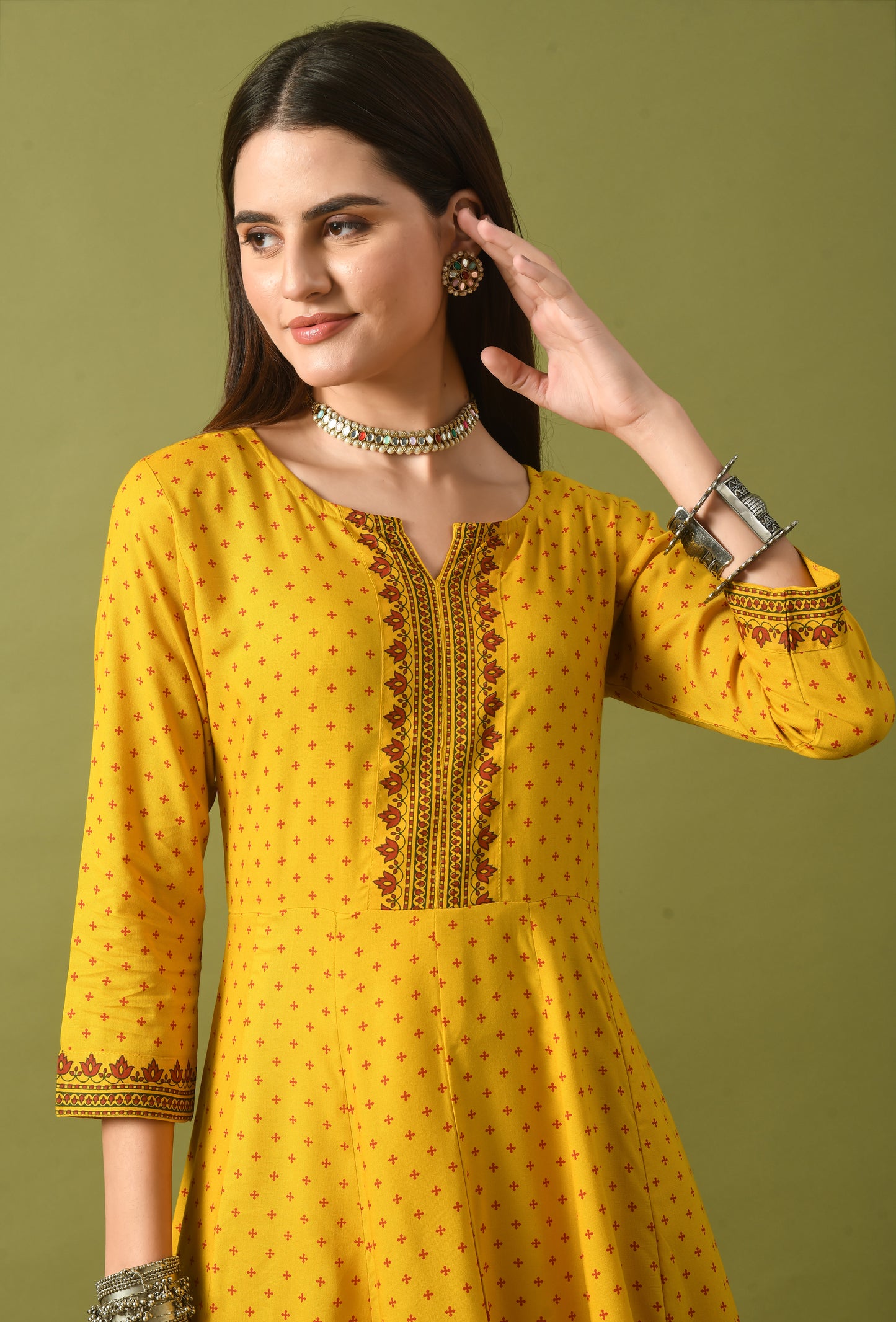 Zunaira – Yellow Polka Dot Anarkali Kurta