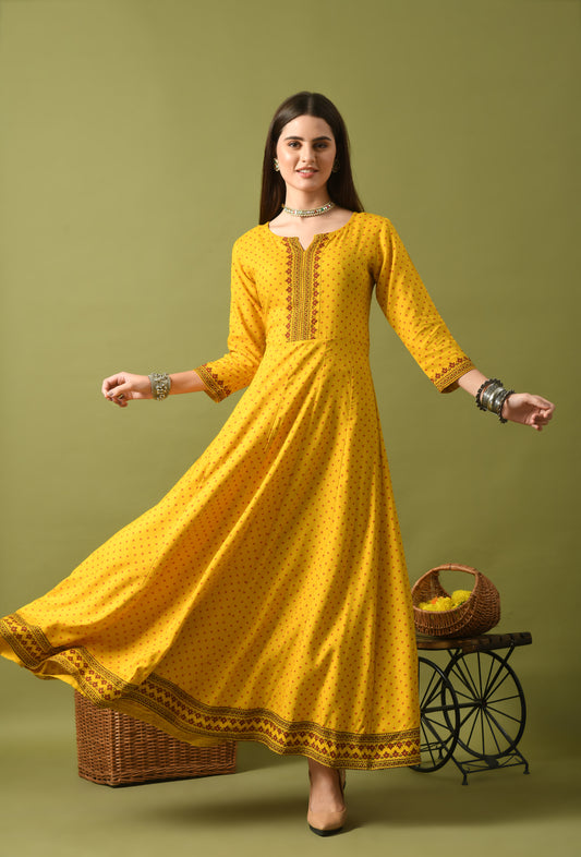 Zunaira – Yellow Polka Dot Anarkali Kurta