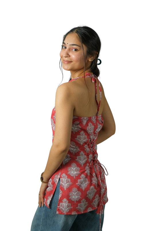 Ziva – Corset Halter Neck Top (Red)