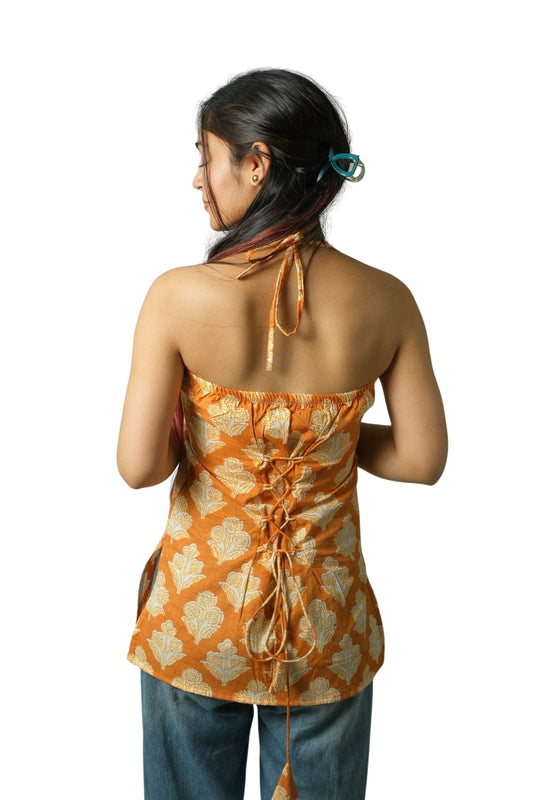 Luma – Corset Halter Neck Top (Mustard Yellow)